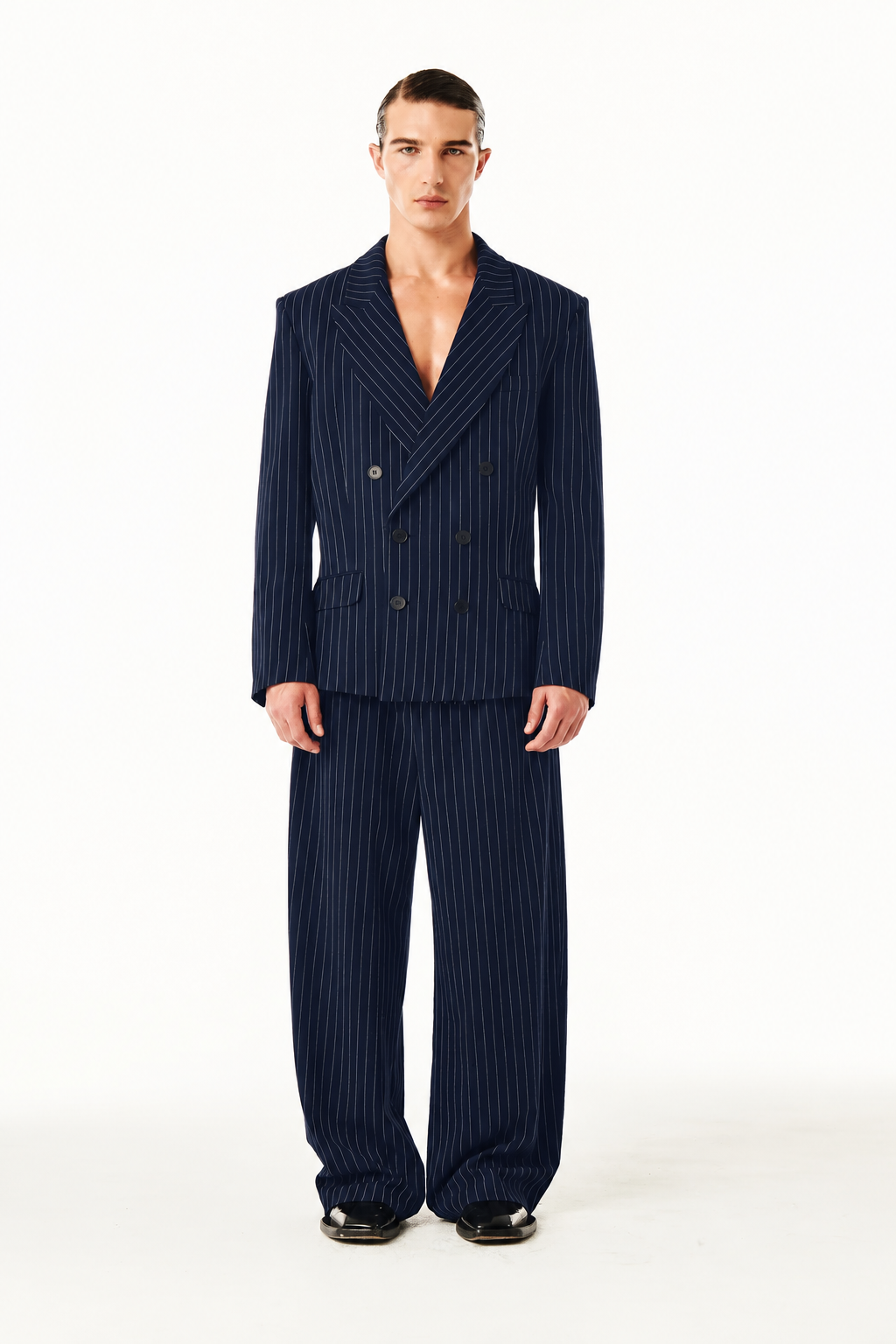 Gray Blazer Navy Pinstripe