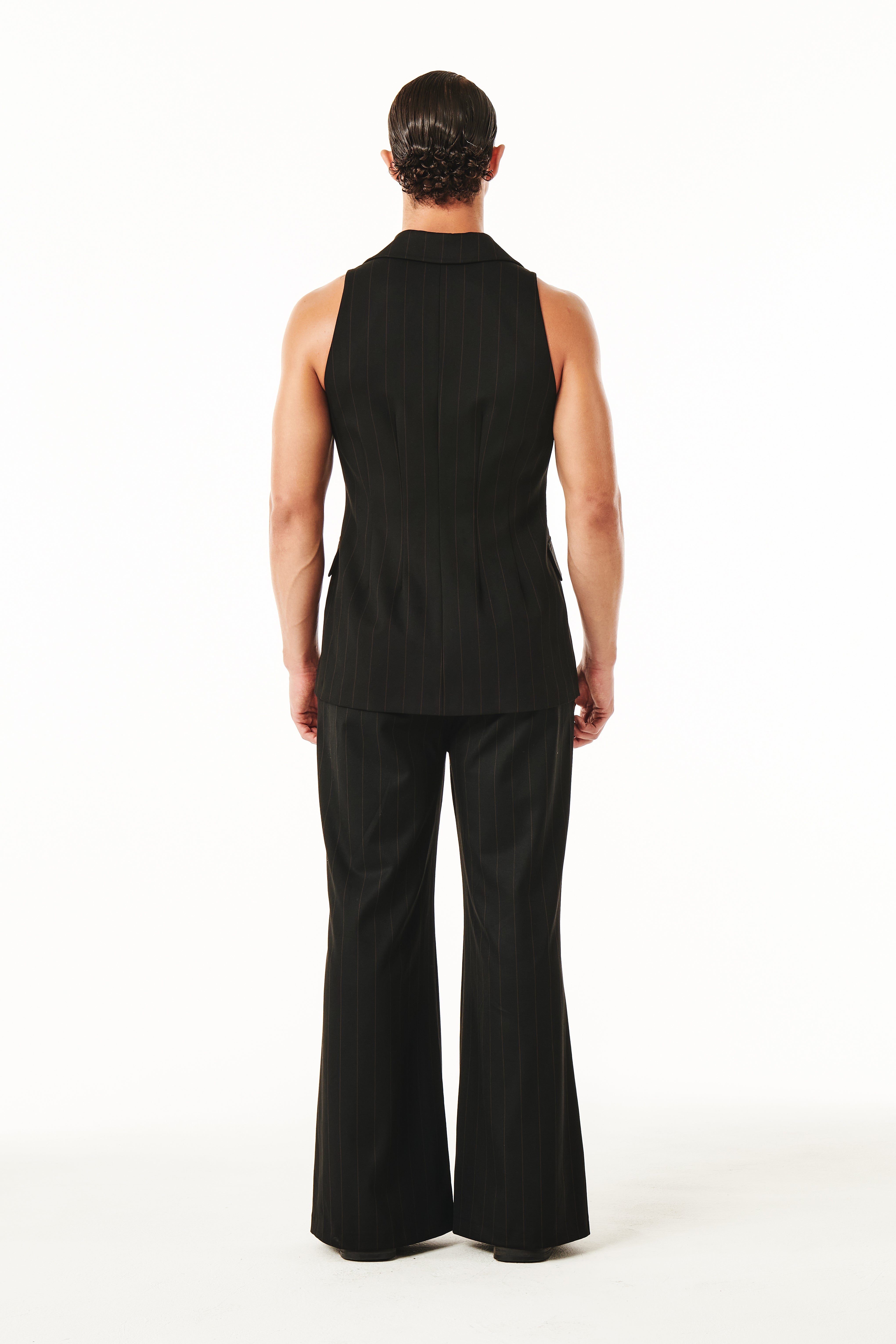 Roman Top Black and Brown pinestripe