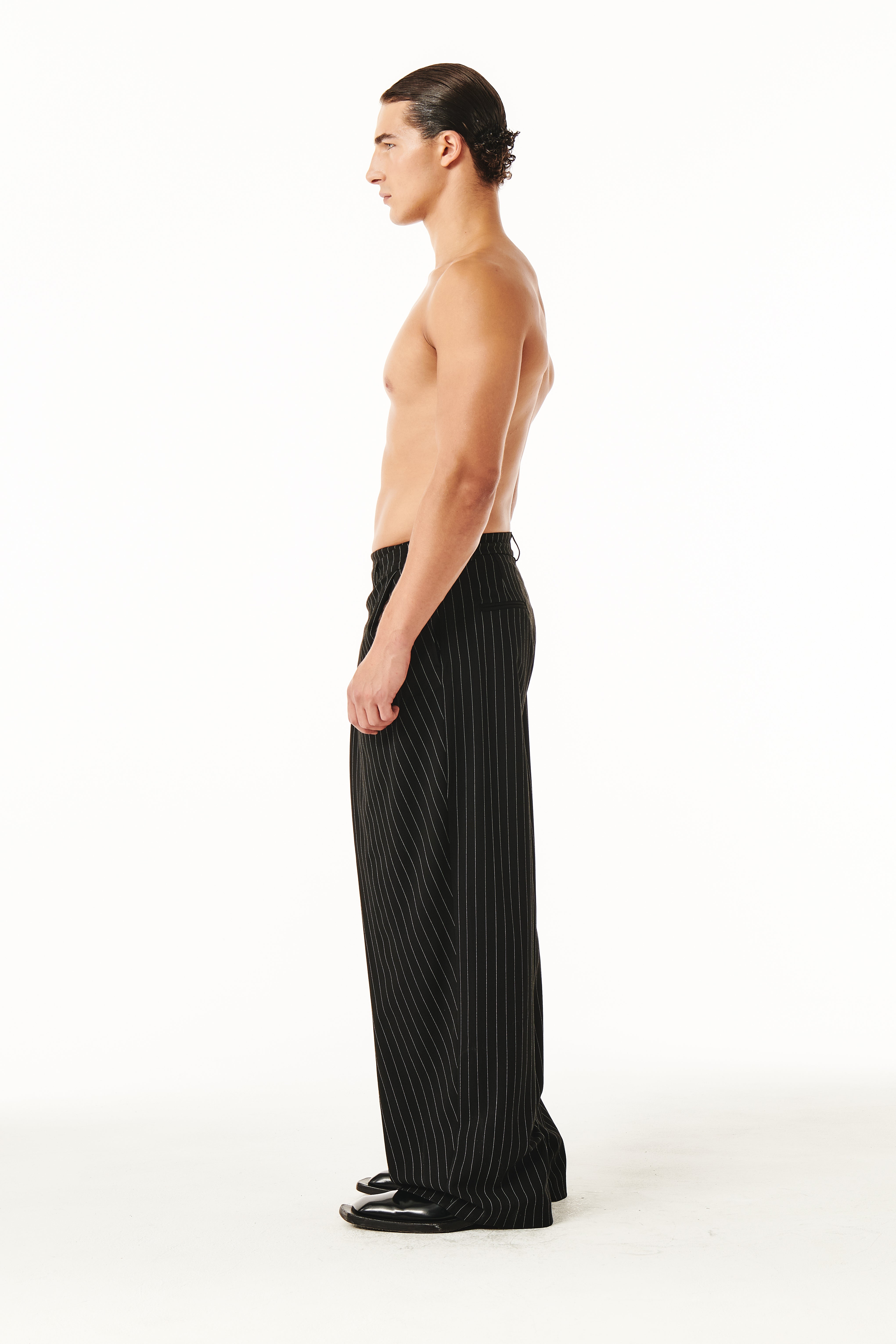 Younis Pants Black Pinstripe