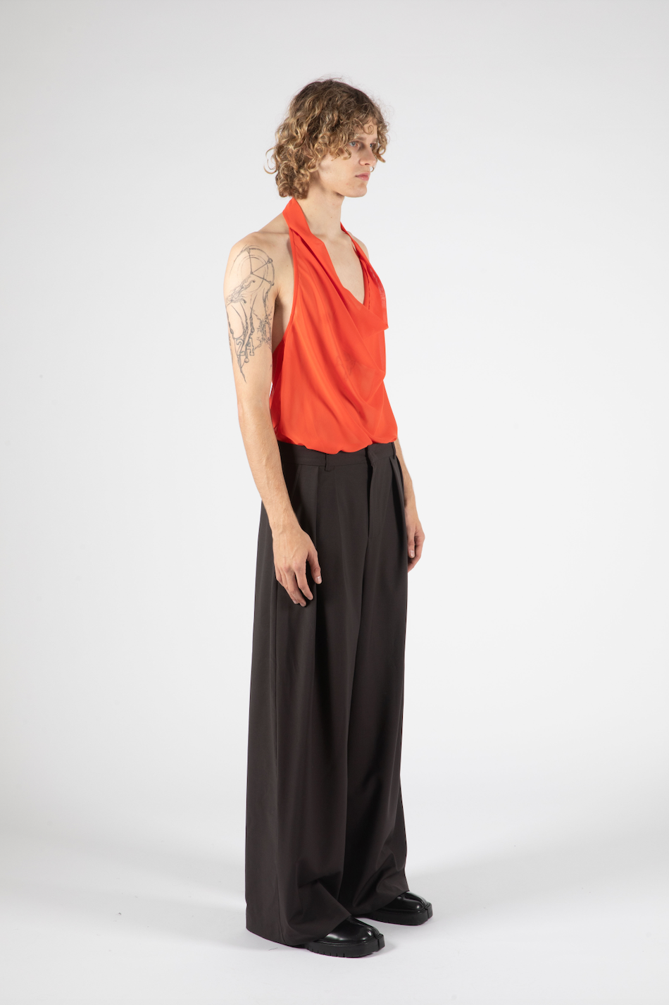 Henley Chiffon Top Red