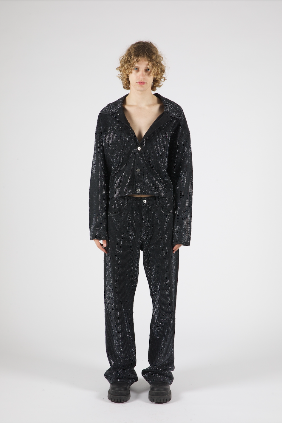デニムジャケット   JAFFRY Jeremiah Black Rhinestone Denim Jacket