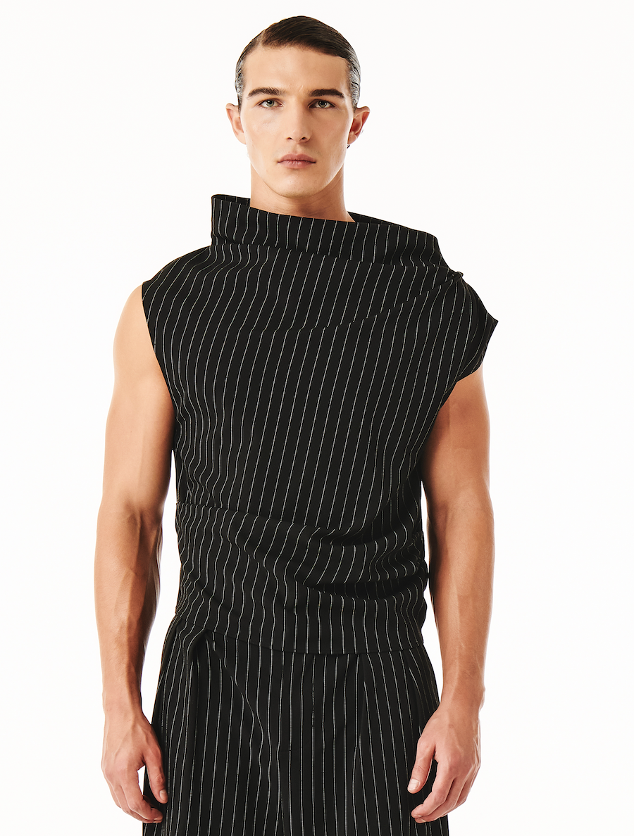 Cadence Top Black Pinstripe