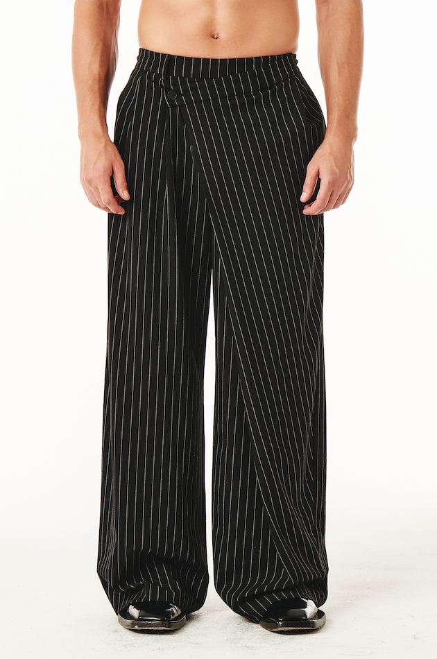 Younis Pants Black Pinstripe