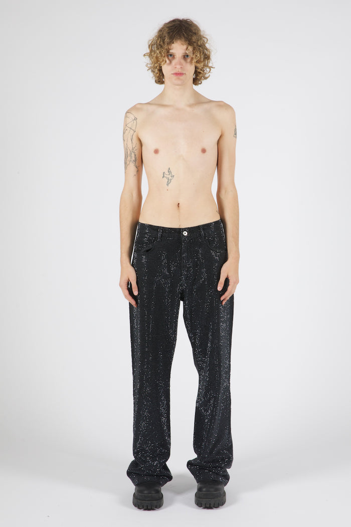 Troye Black Rhinestone Denim Jeans