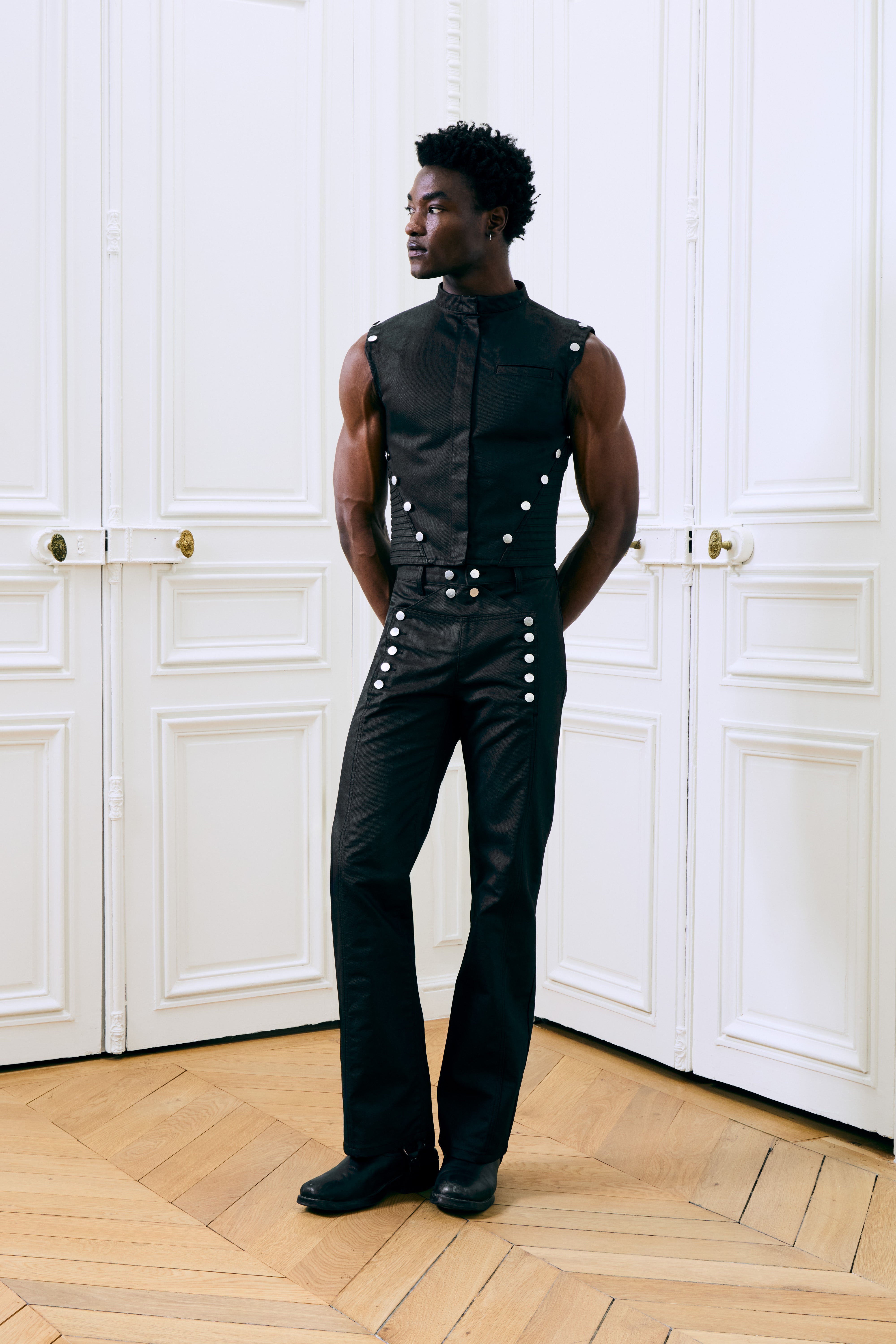 Gabriel Sleeveless Denim Vest Black
