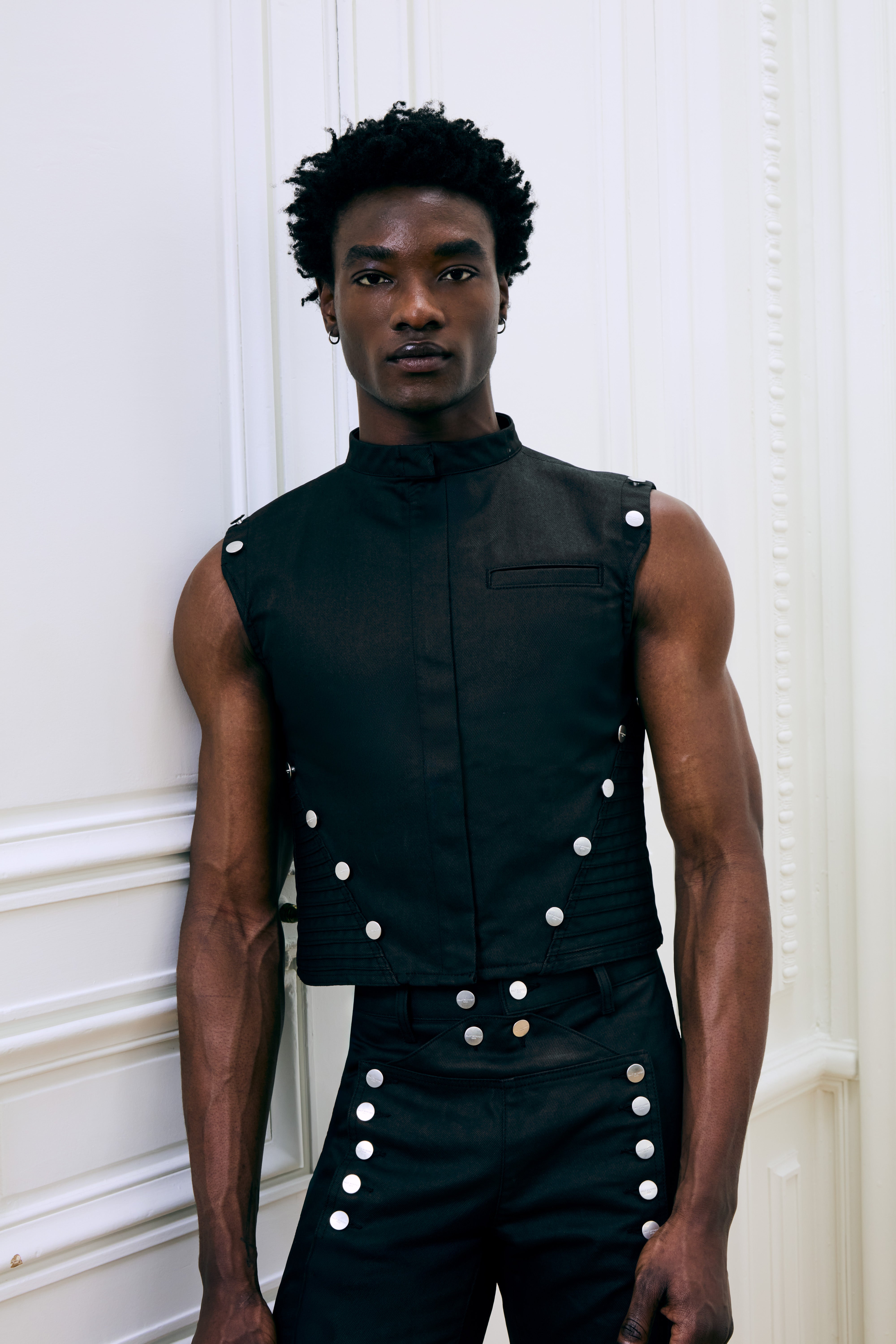 Gabriel Sleeveless Denim Vest Black