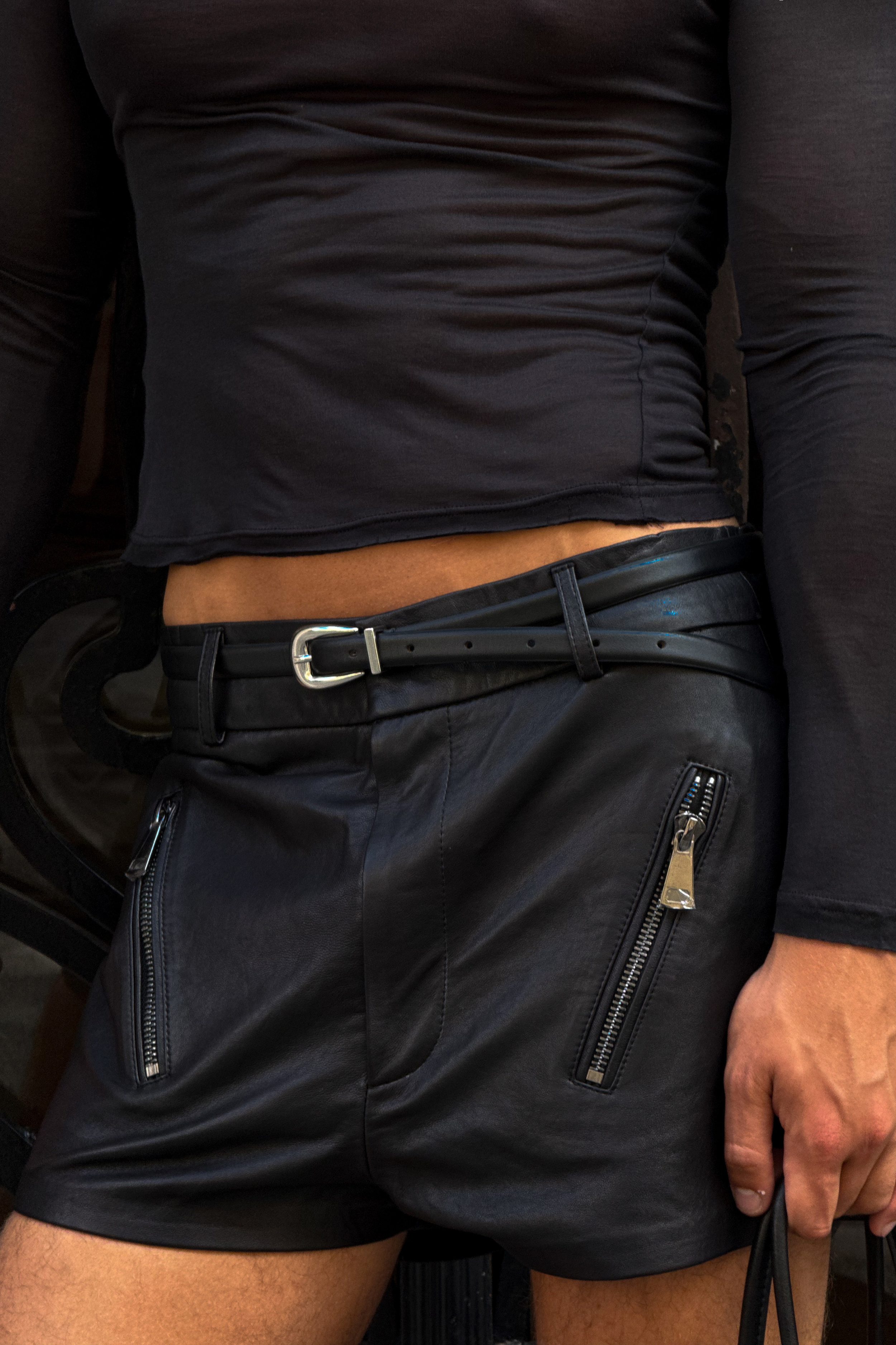 Nicolas Leather Shorts Black