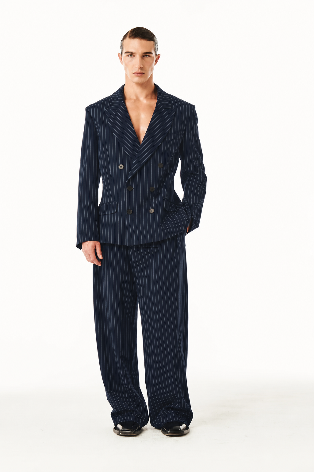 Gray Blazer Navy Pinstripe