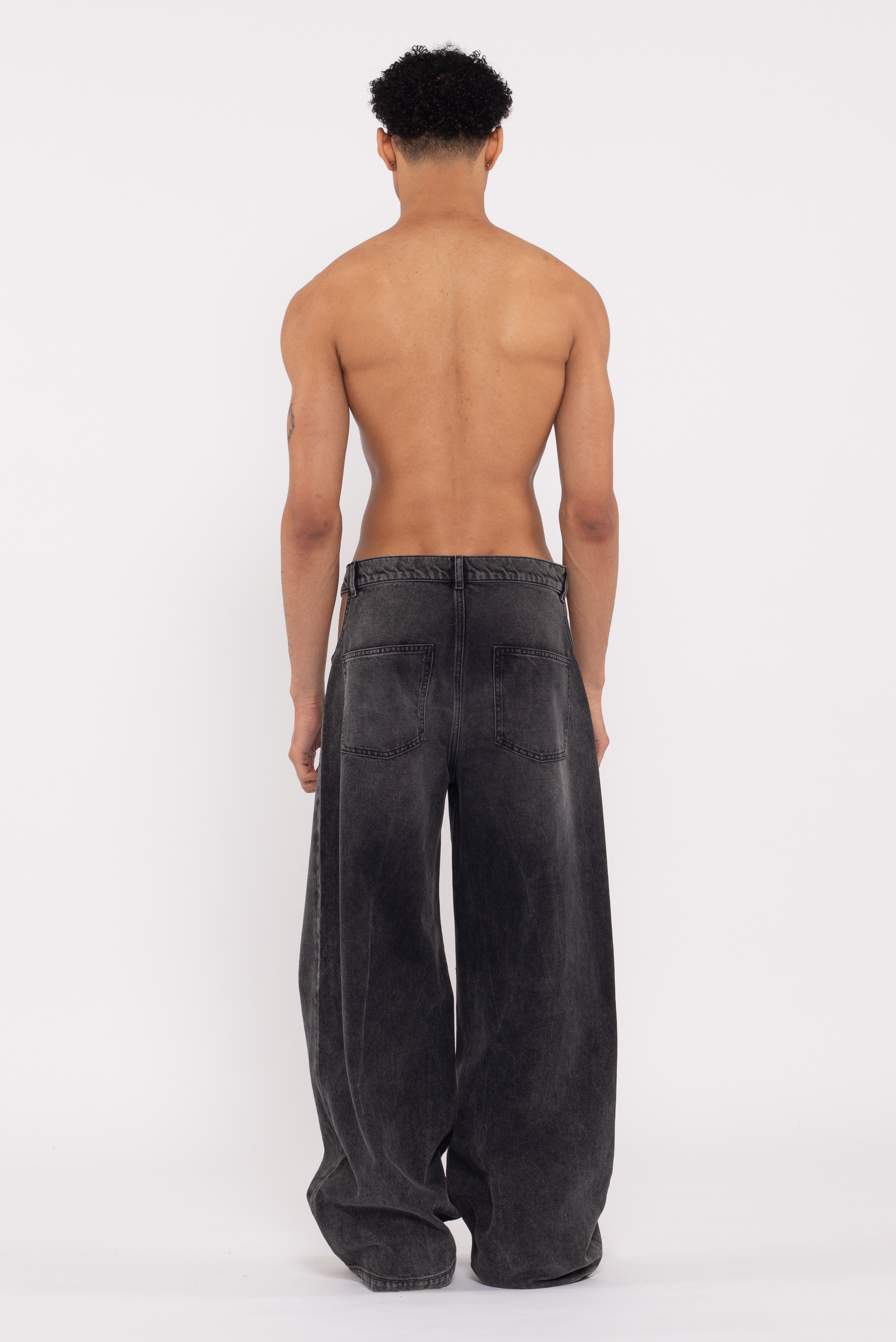 back cutout denim pants (gray)