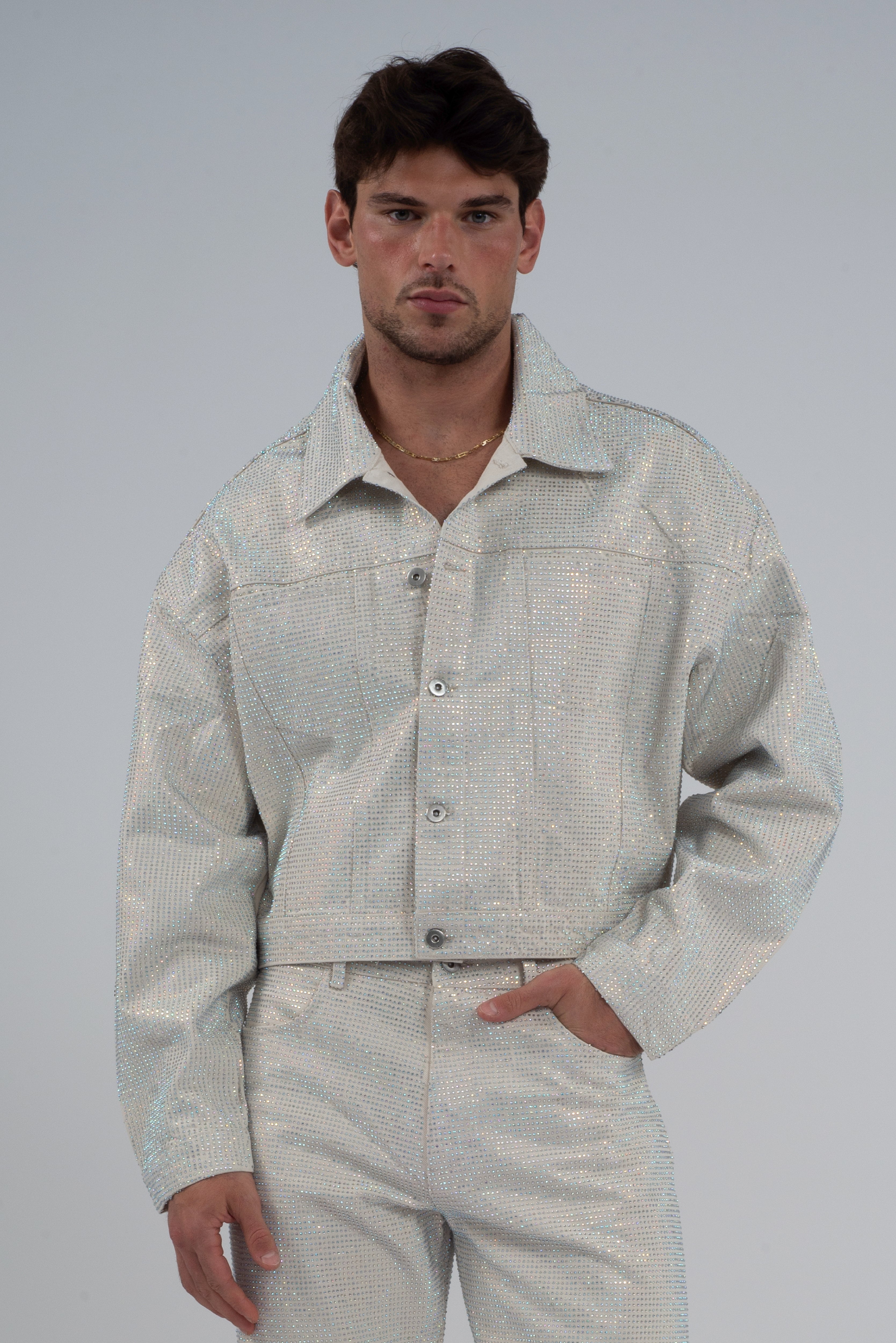 Jeremiah Iridescent Rhinstone Denim Jacket