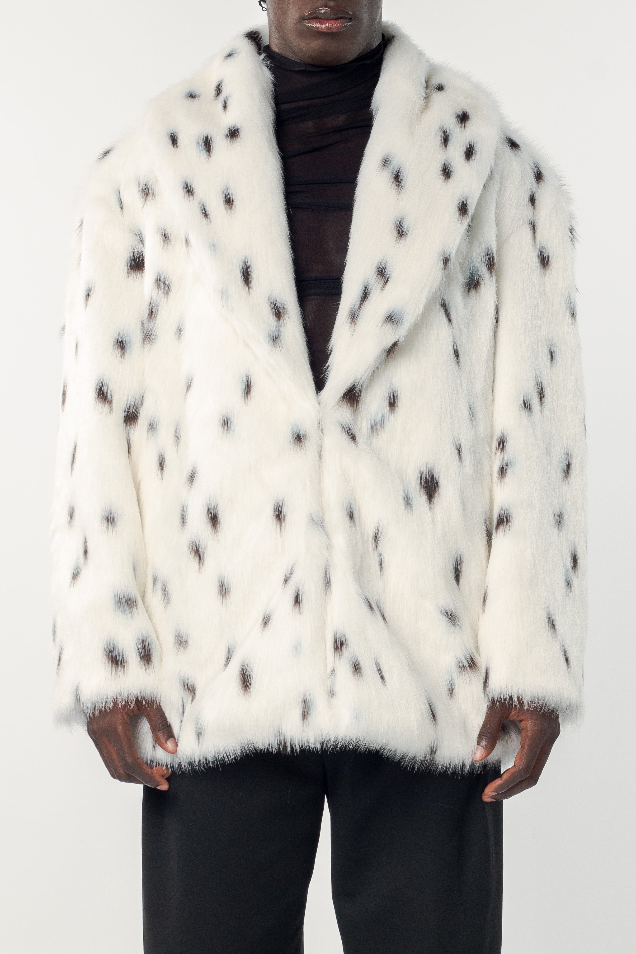 ジャケット・アウター SLY LEOPARD F/FUR FRONT HOOK COAT ZLSLZ Mens Winter Warm Leopard Faux Fur Long Length Luxury