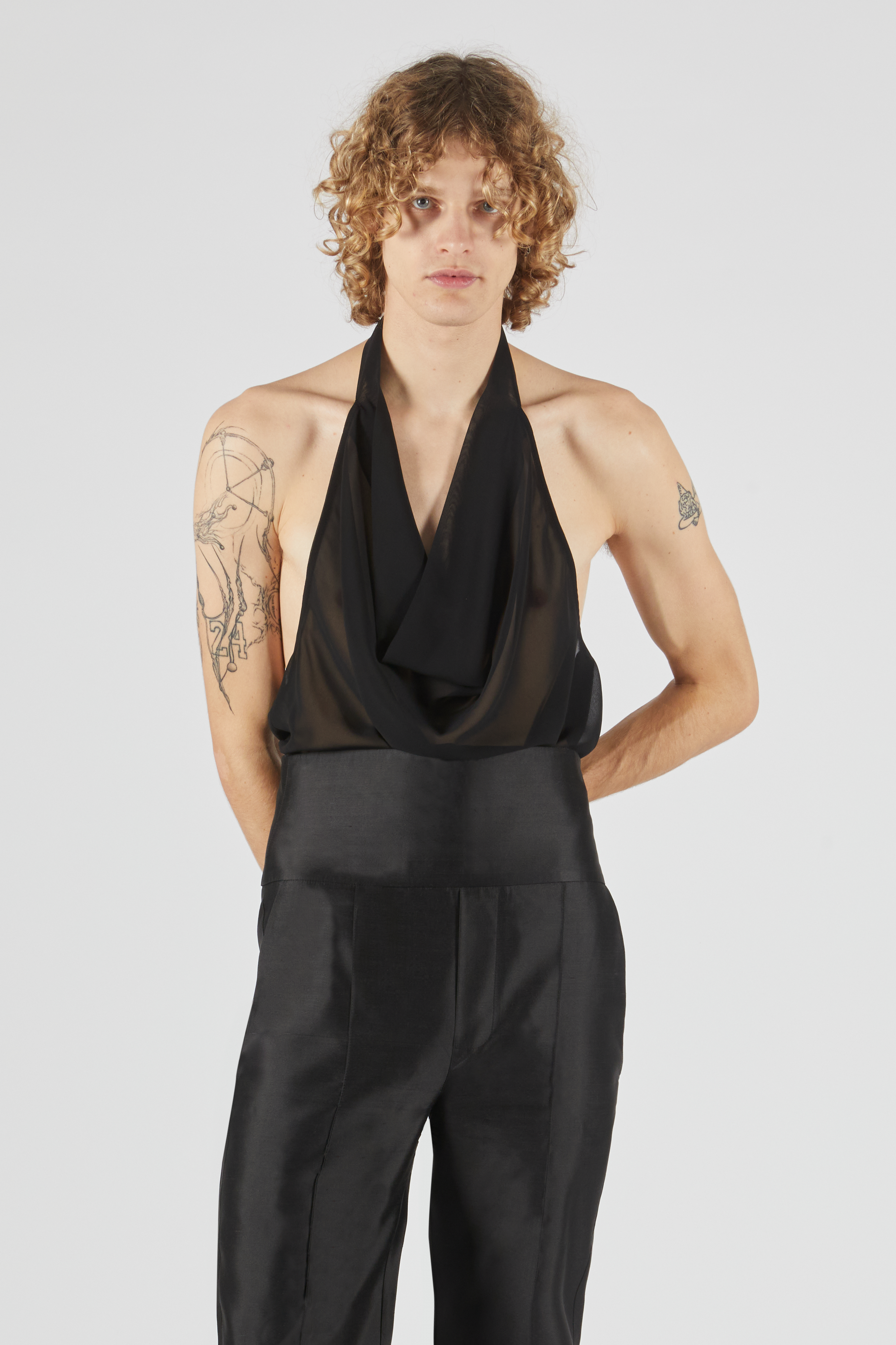 Henley Chiffon Top Black