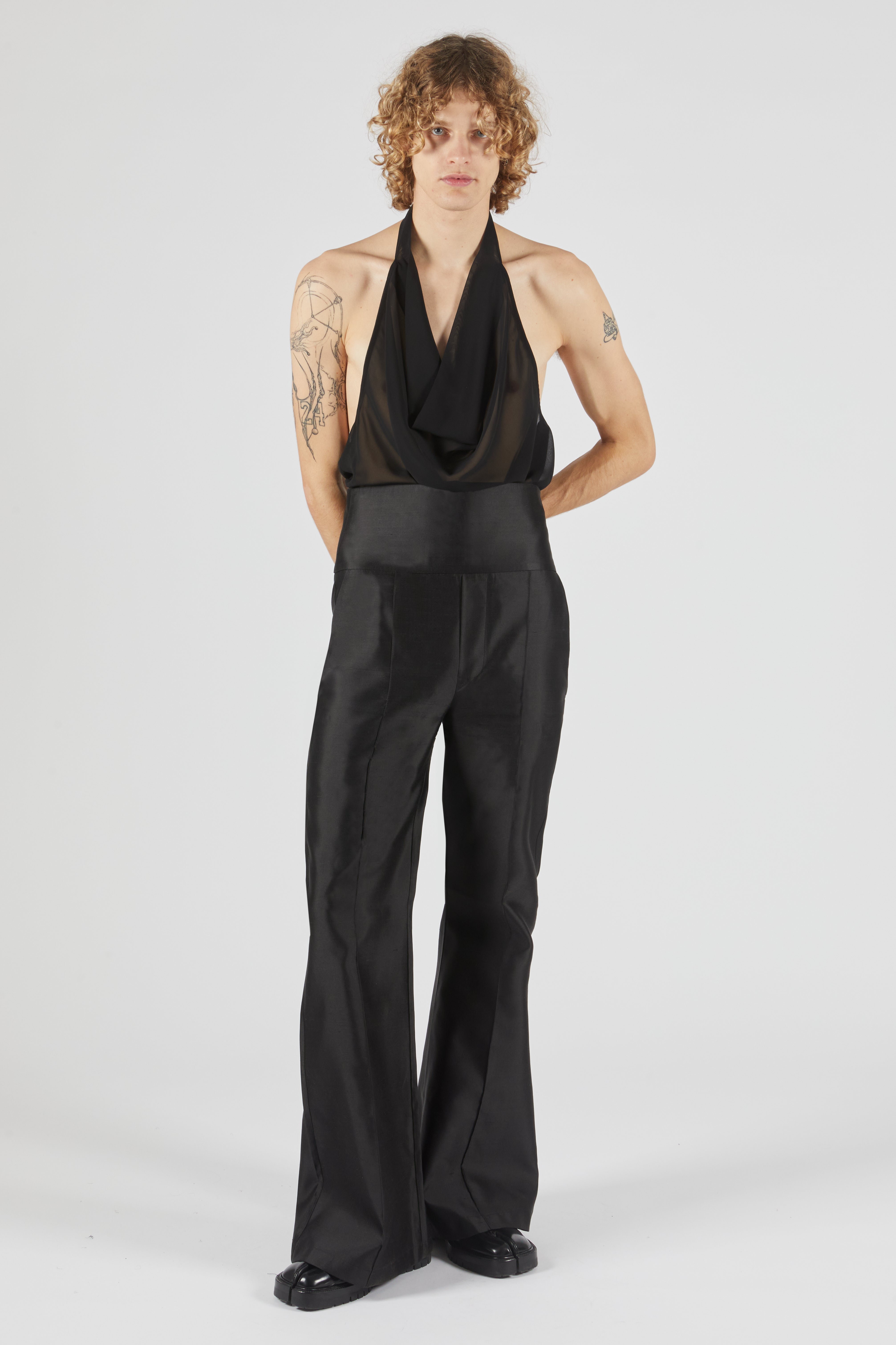 Henley Chiffon Top Black