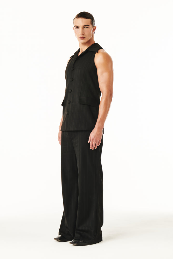 Roman Top Black and Brown pinestripe