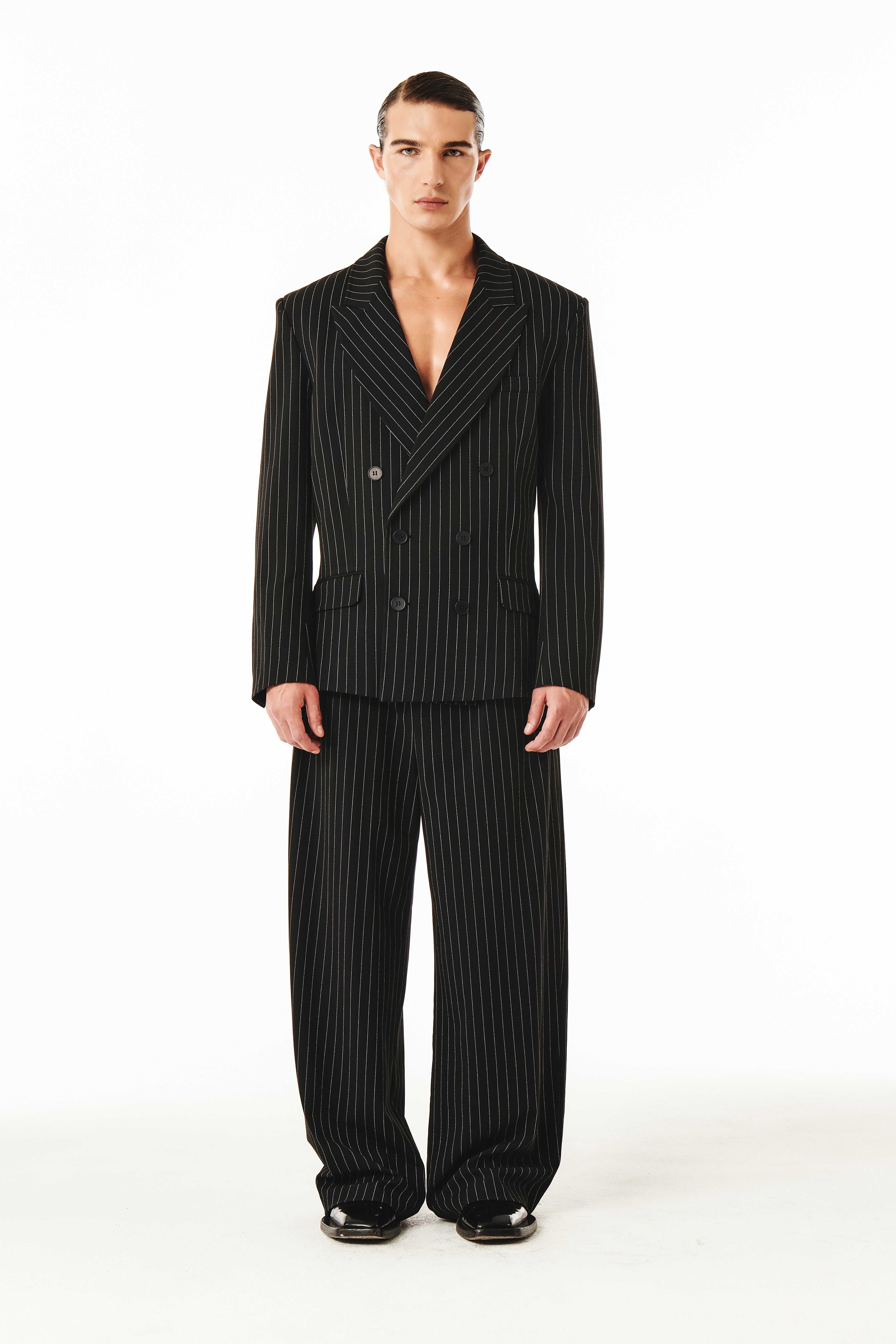 Gray Blazer Black Pinstripe