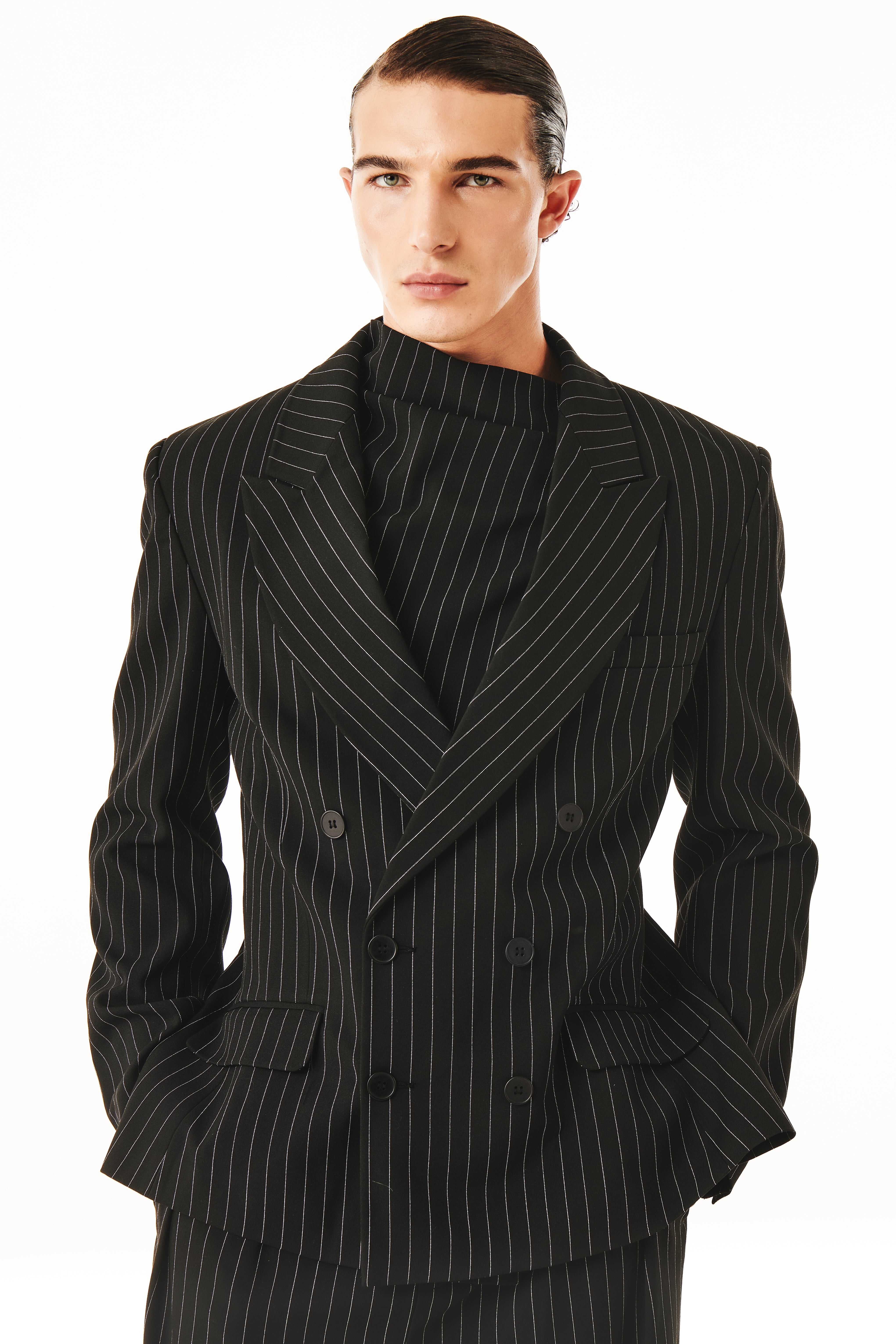 Gray Blazer Black Pinstripe