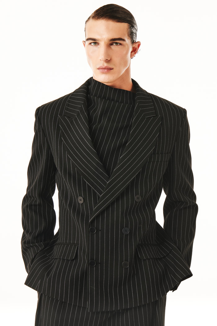 Gray Blazer Black Pinstripe