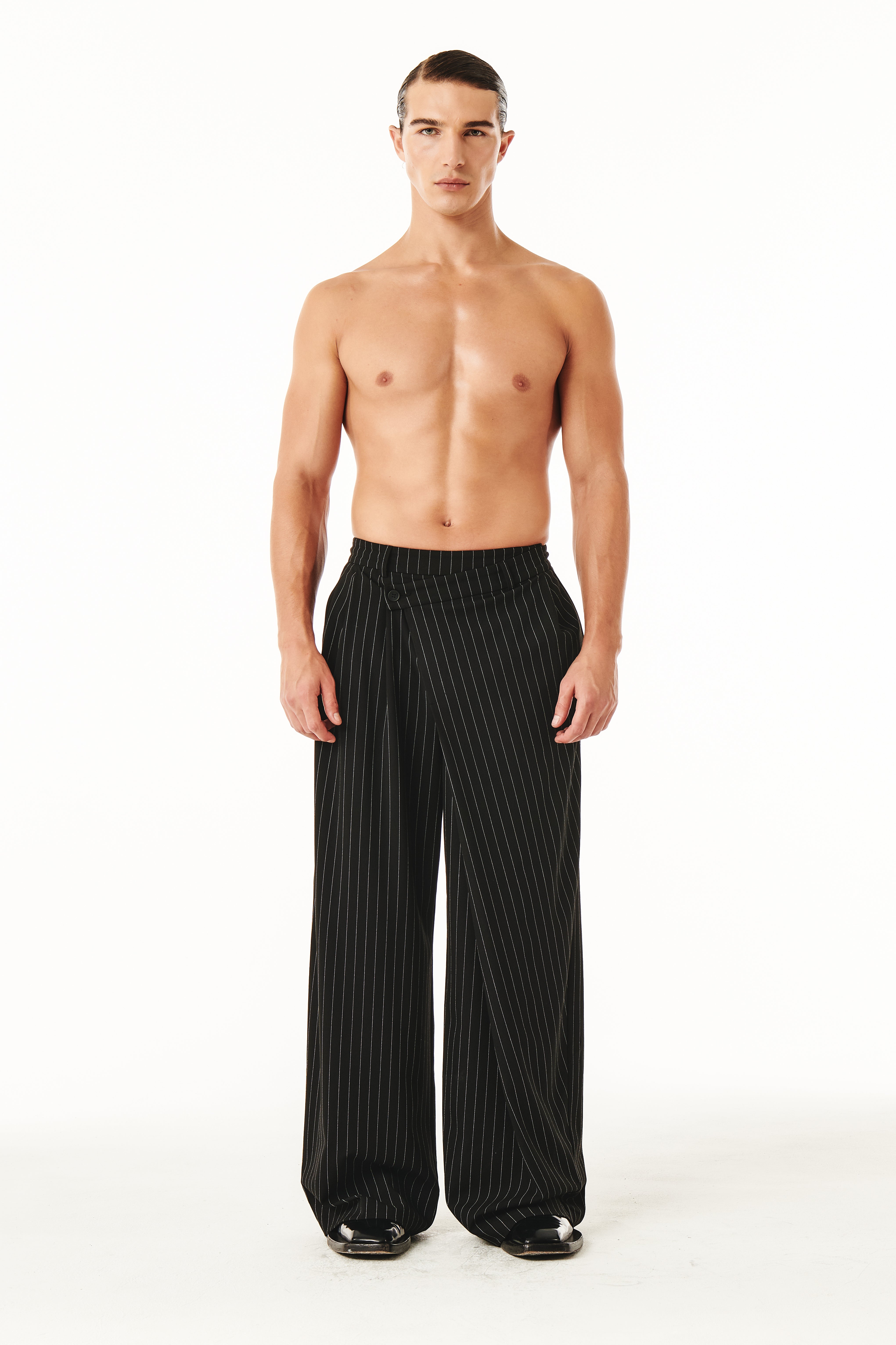 Younis Pants Black Pinstripe