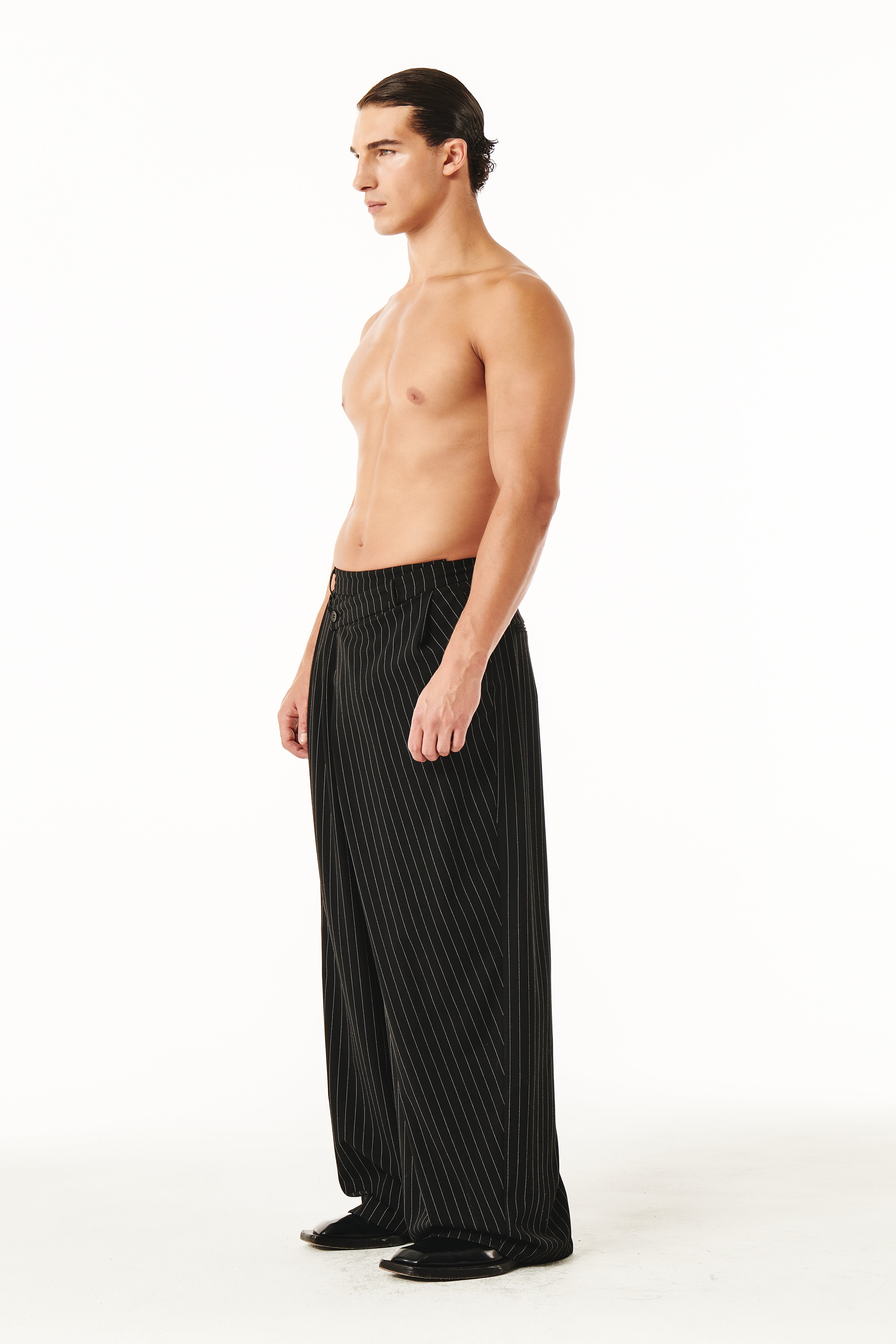 Younis Pants Black Pinstripe