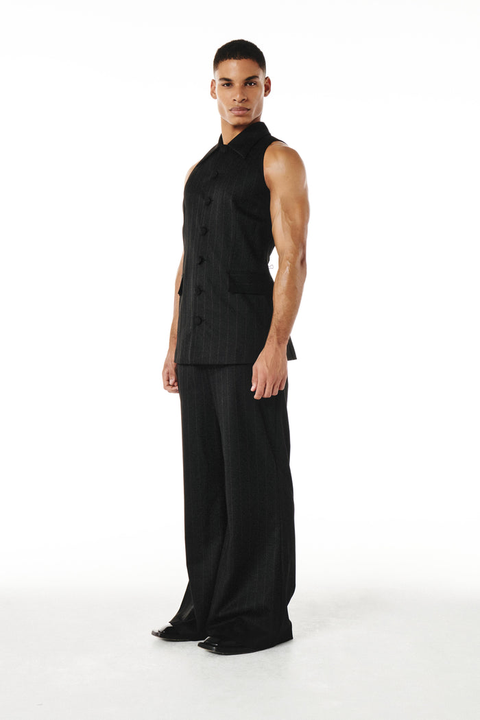 Roman Top Black and Brown pinestripe