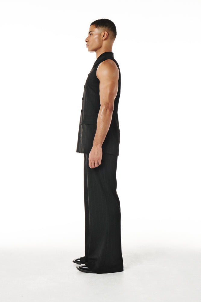 Roman Top Black and Brown pinestripe