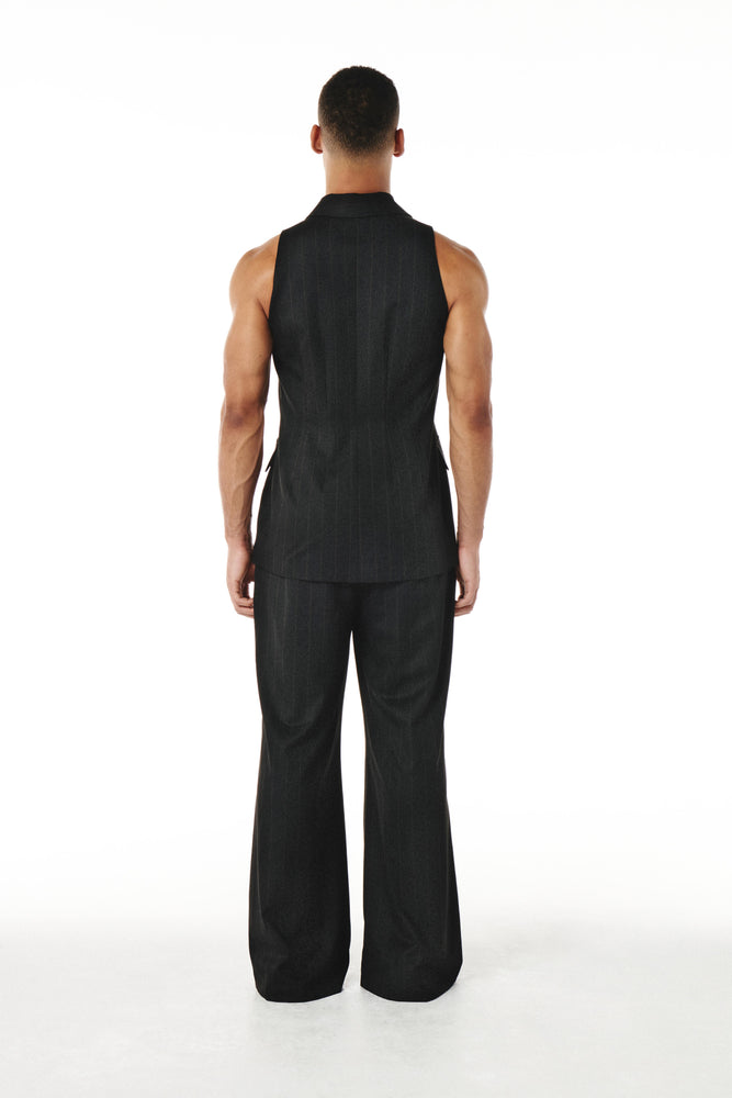 Roman Top Black and Brown pinestripe