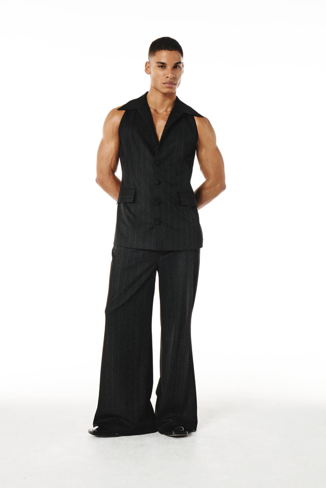 Roman Top Black and Brown pinestripe