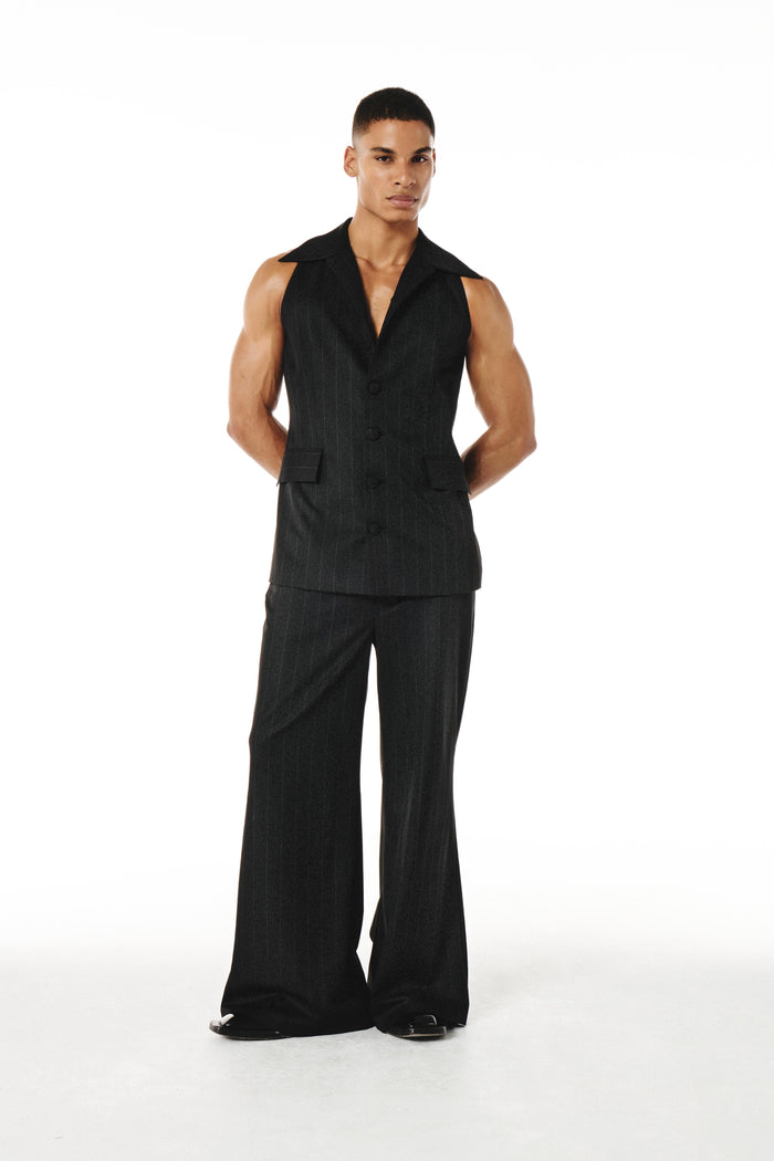 Roman Top Black and Brown pinestripe