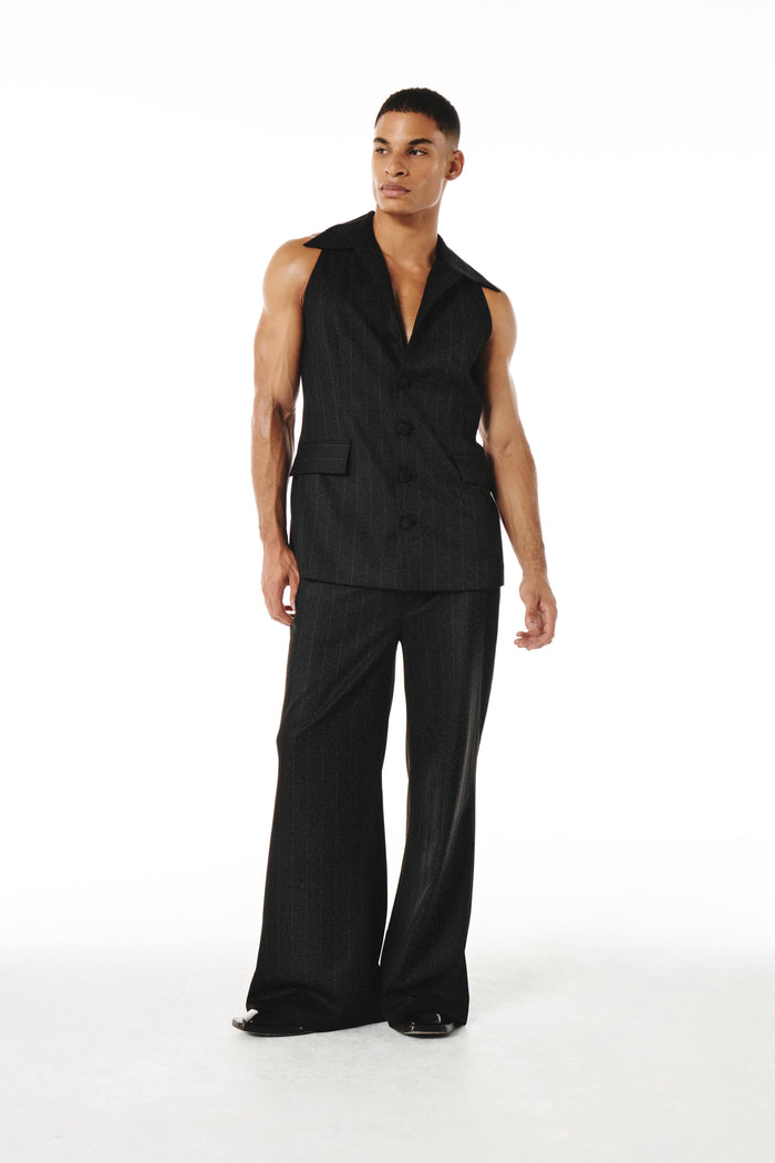 Roman Top Black and Brown pinestripe