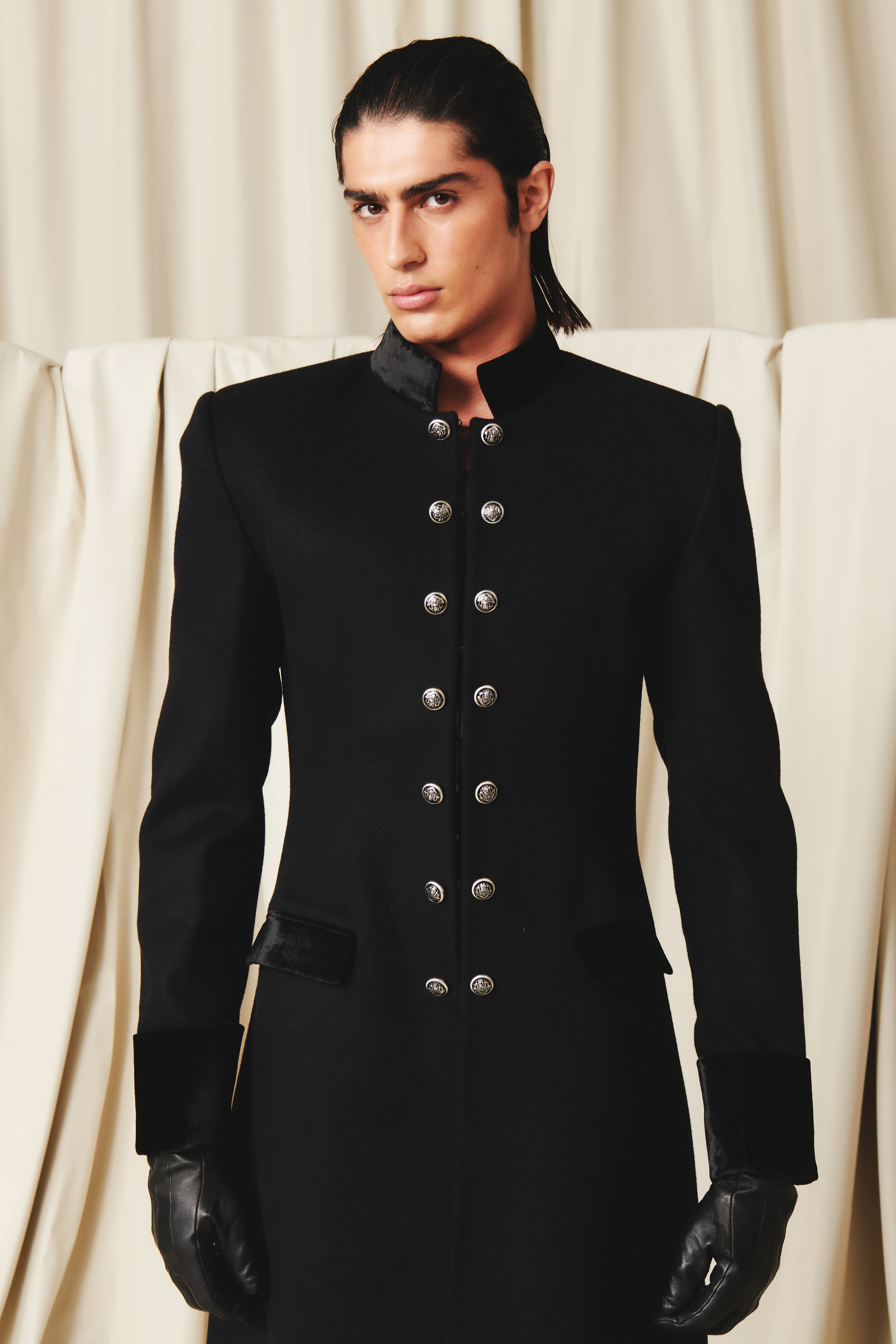 ジャケット・アウター high neck button design coat Paolo Black Coat