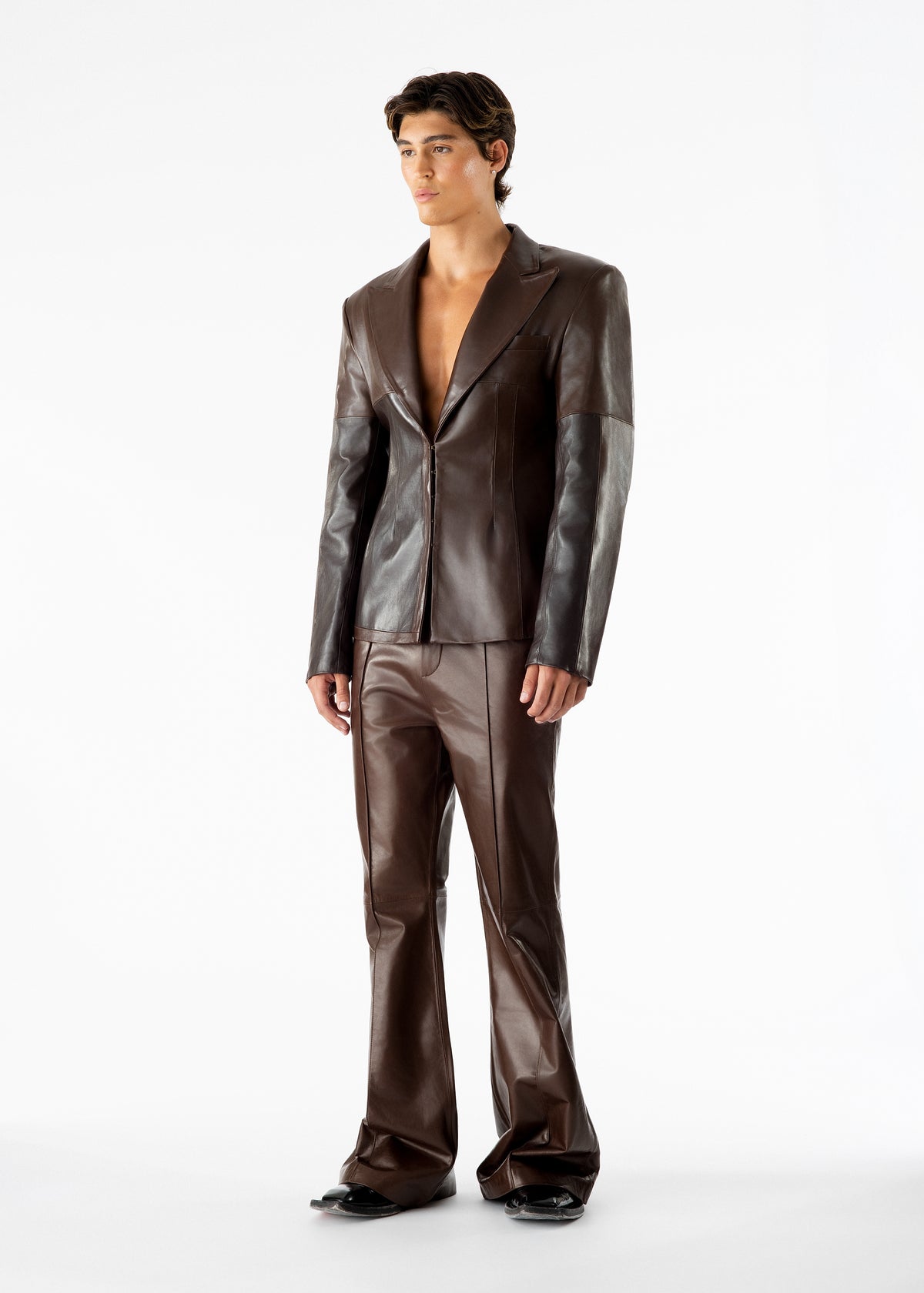 Kyrie Leather Blazer Brown