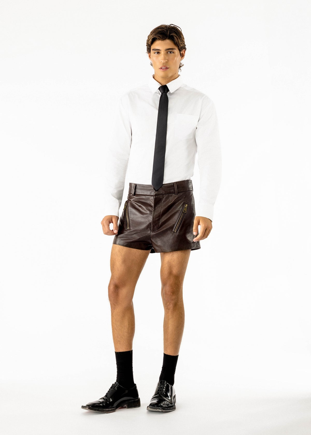 Nicolas Leather Shorts Brown