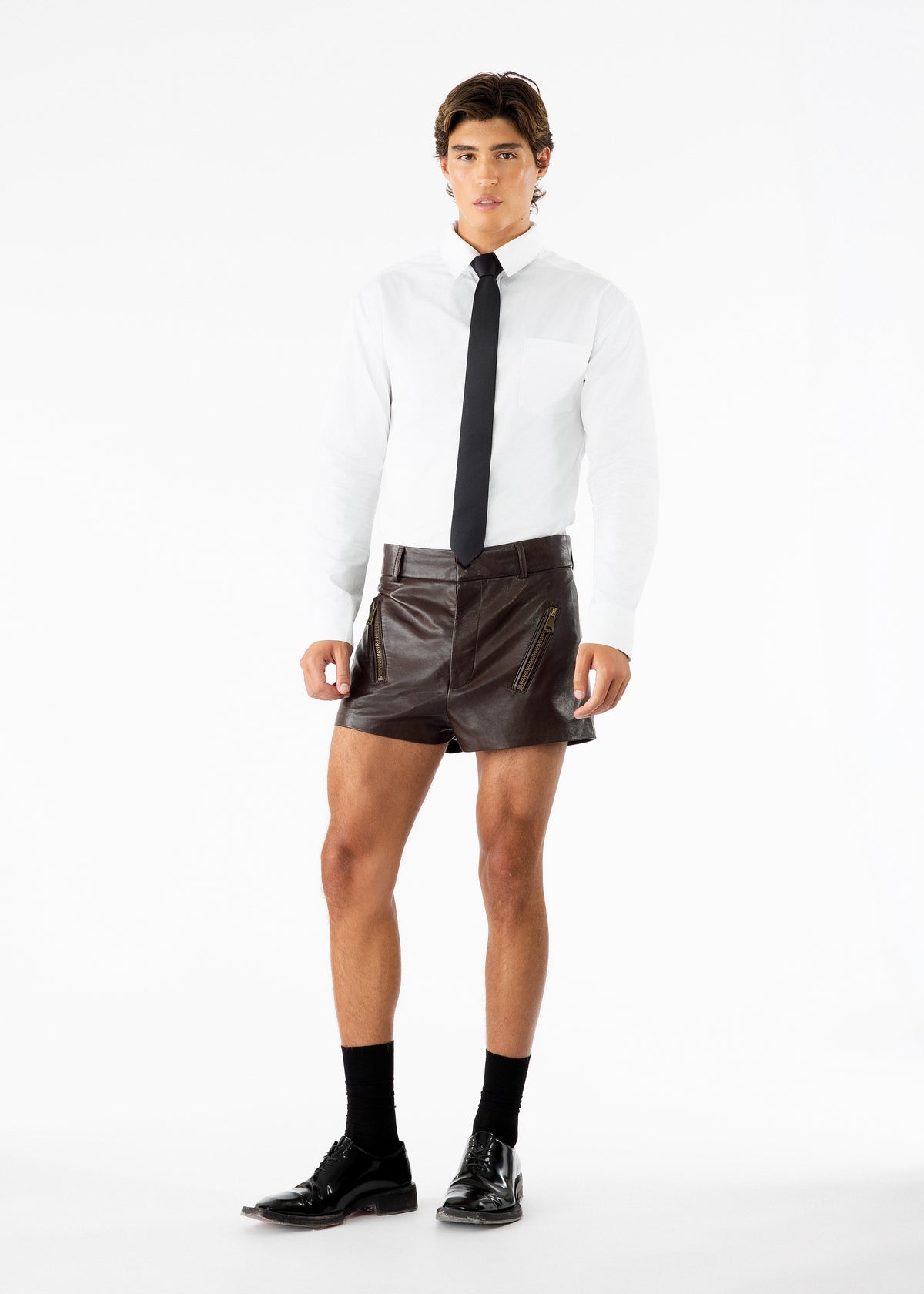Nicolas Leather Shorts Brown