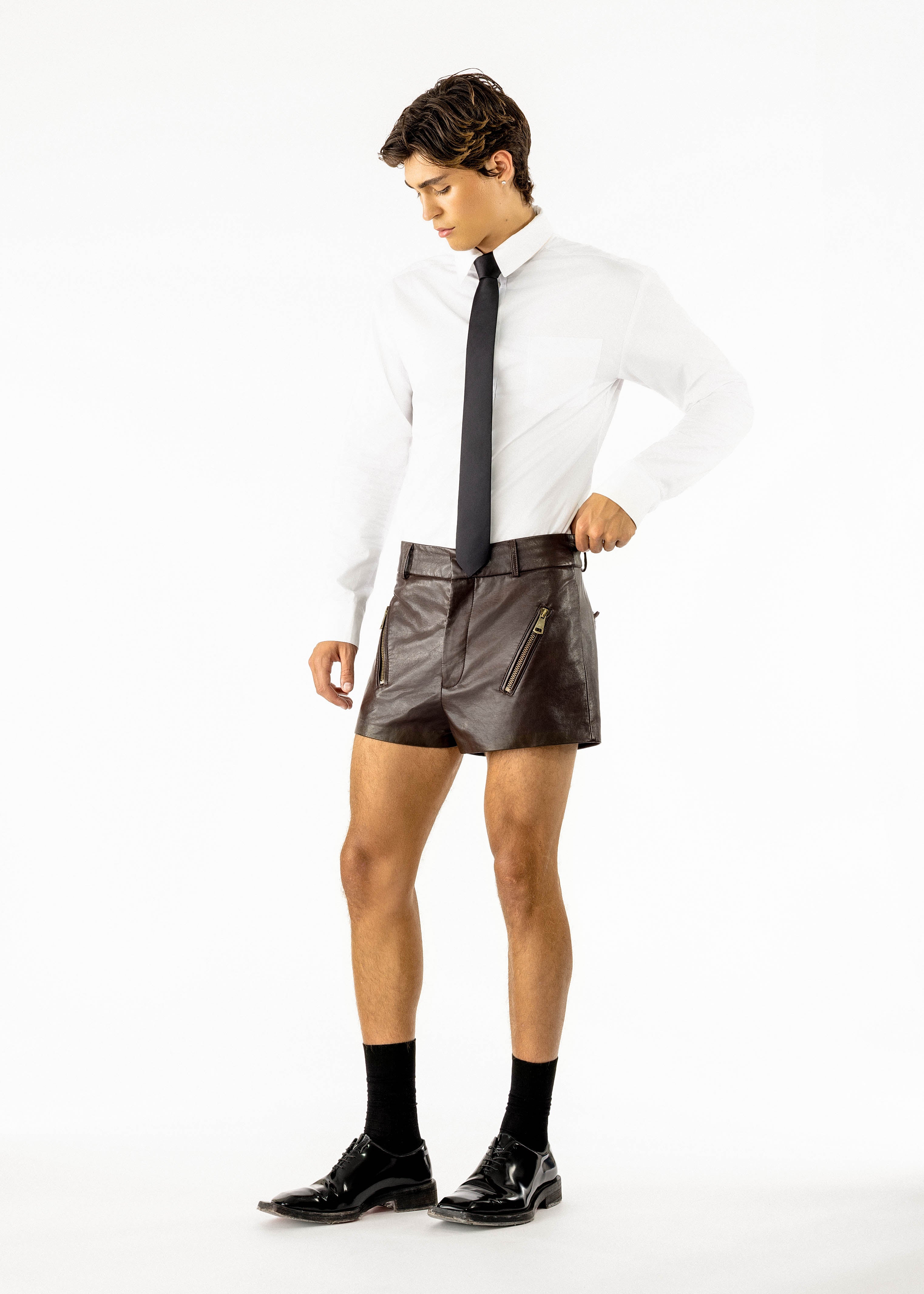 Nicolas Leather Shorts Brown