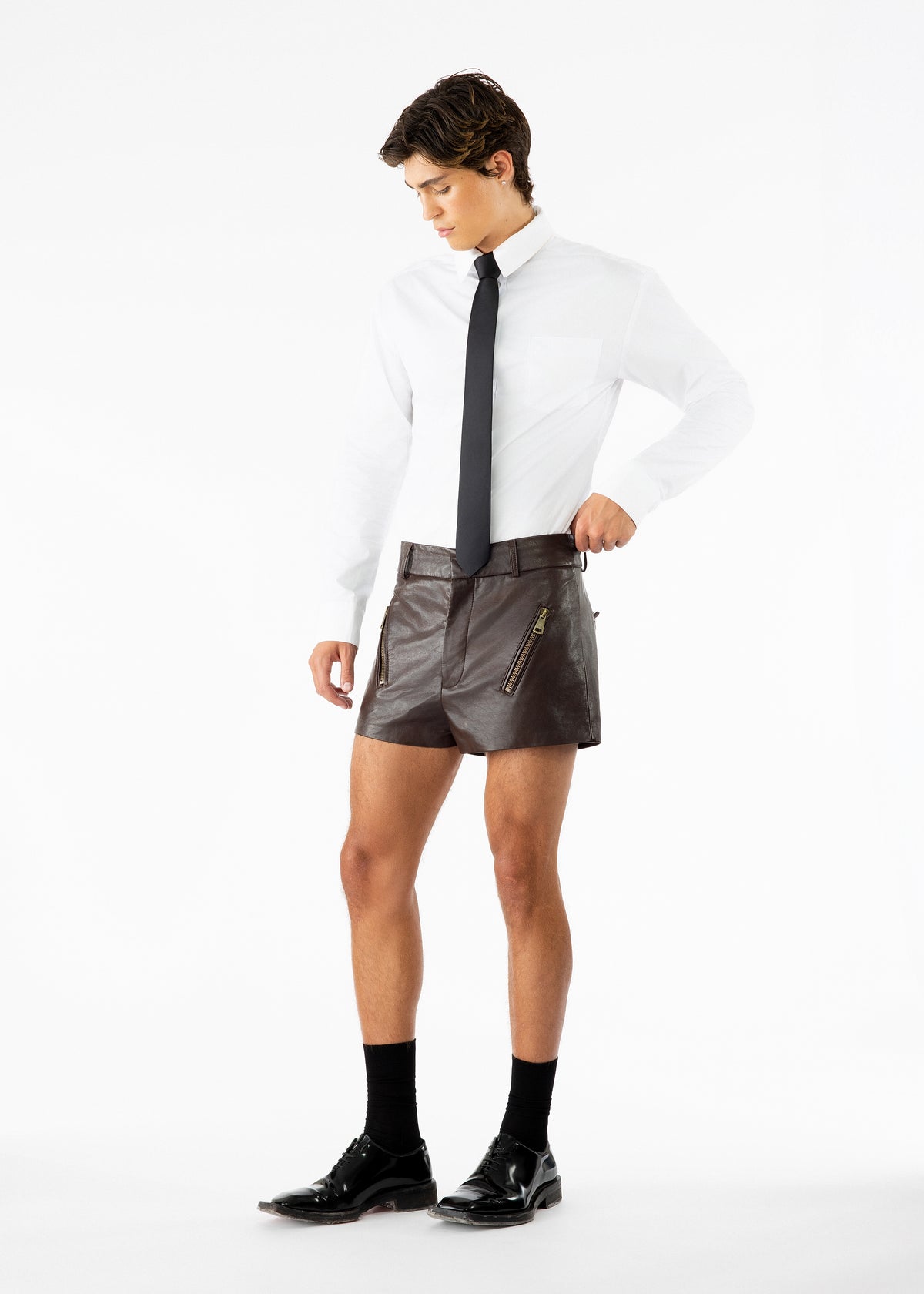 Nicolas Leather Shorts Brown