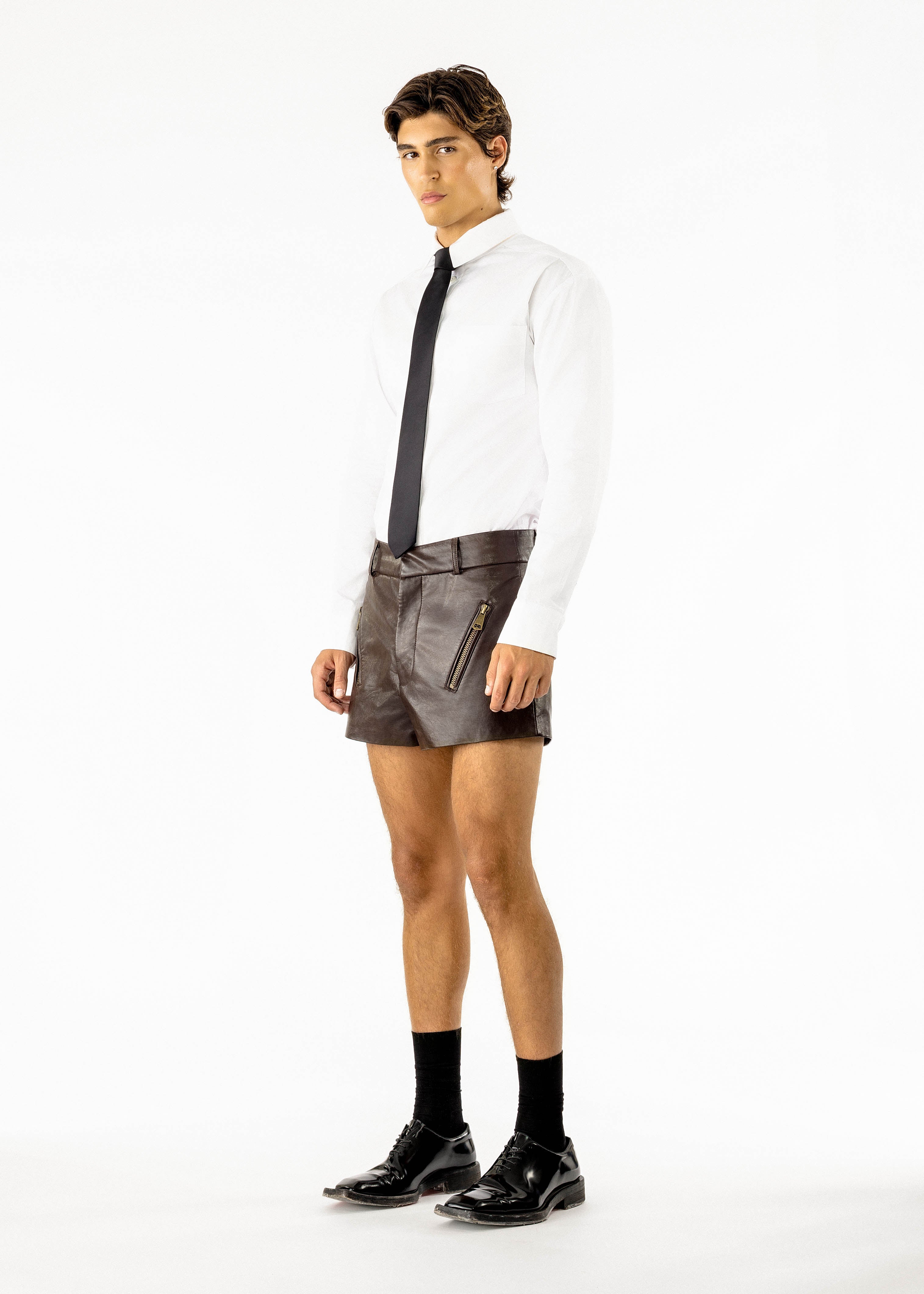 Nicolas Leather Shorts Brown