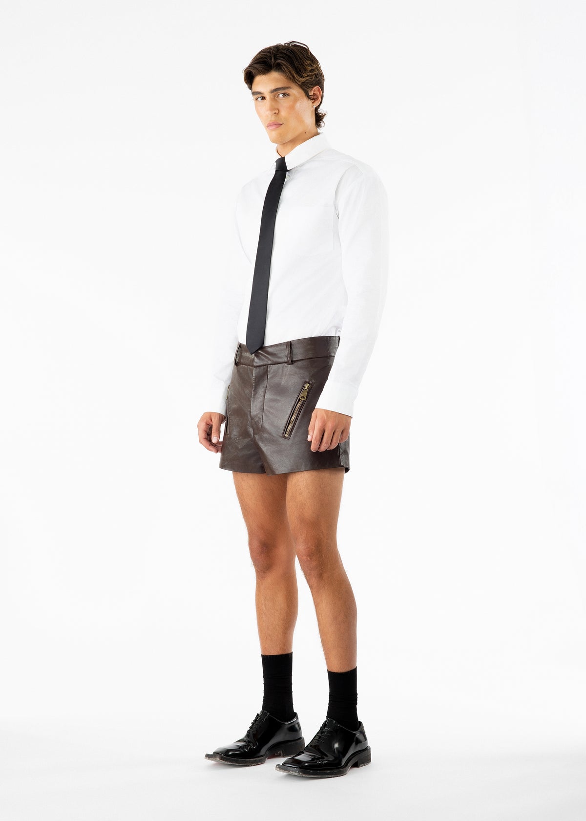 Nicolas Leather Shorts Brown