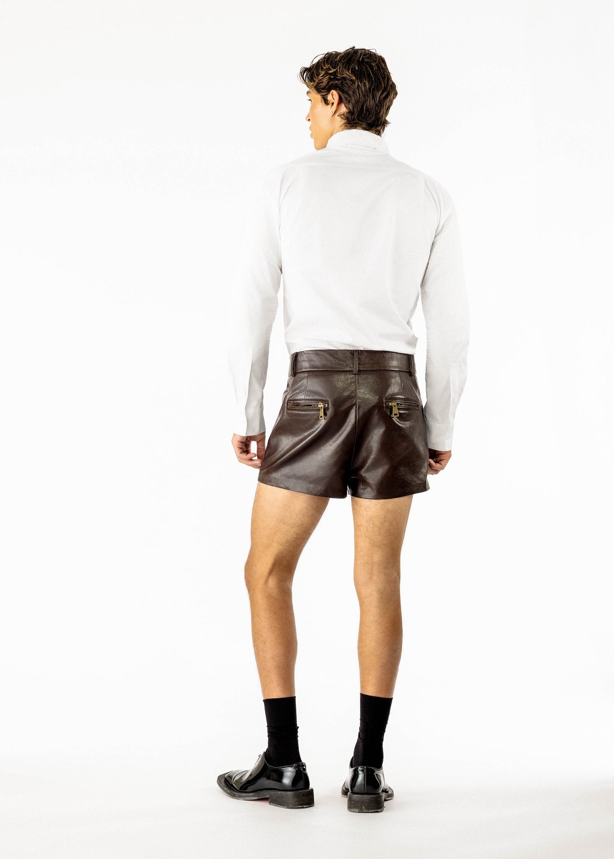 Nicolas Leather Shorts Brown