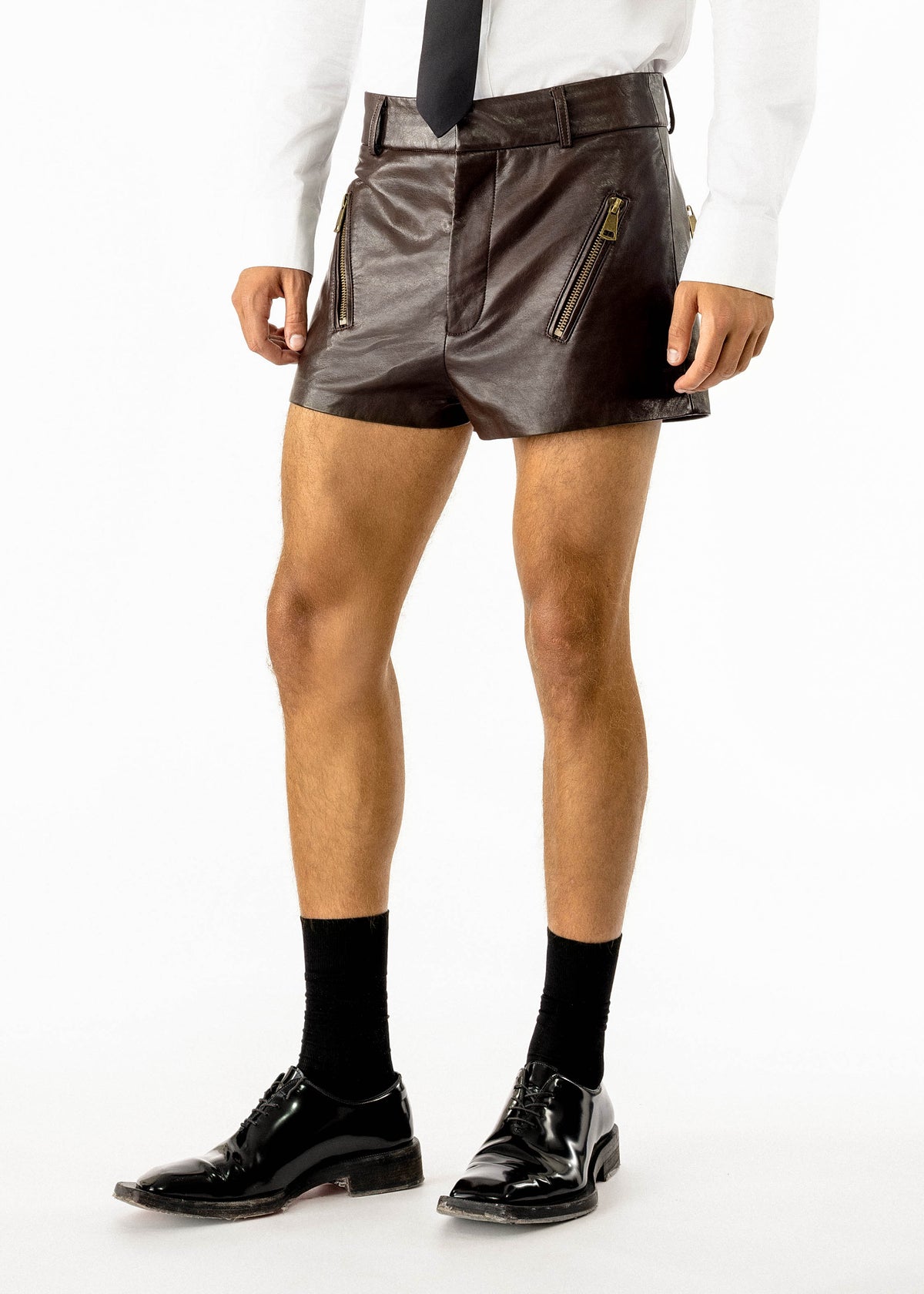 Nicolas Leather Shorts Brown