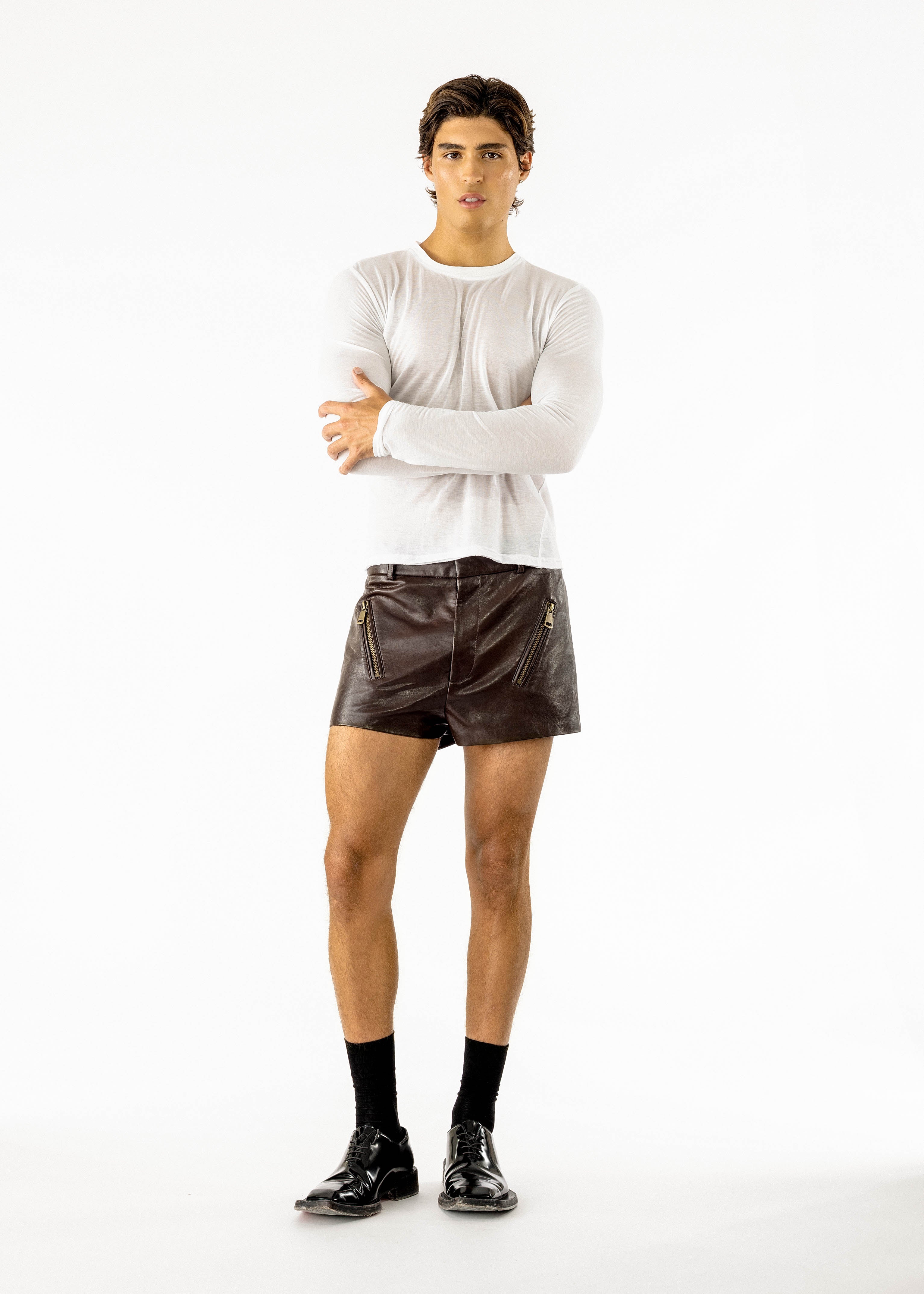 Nicolas Leather Shorts Brown