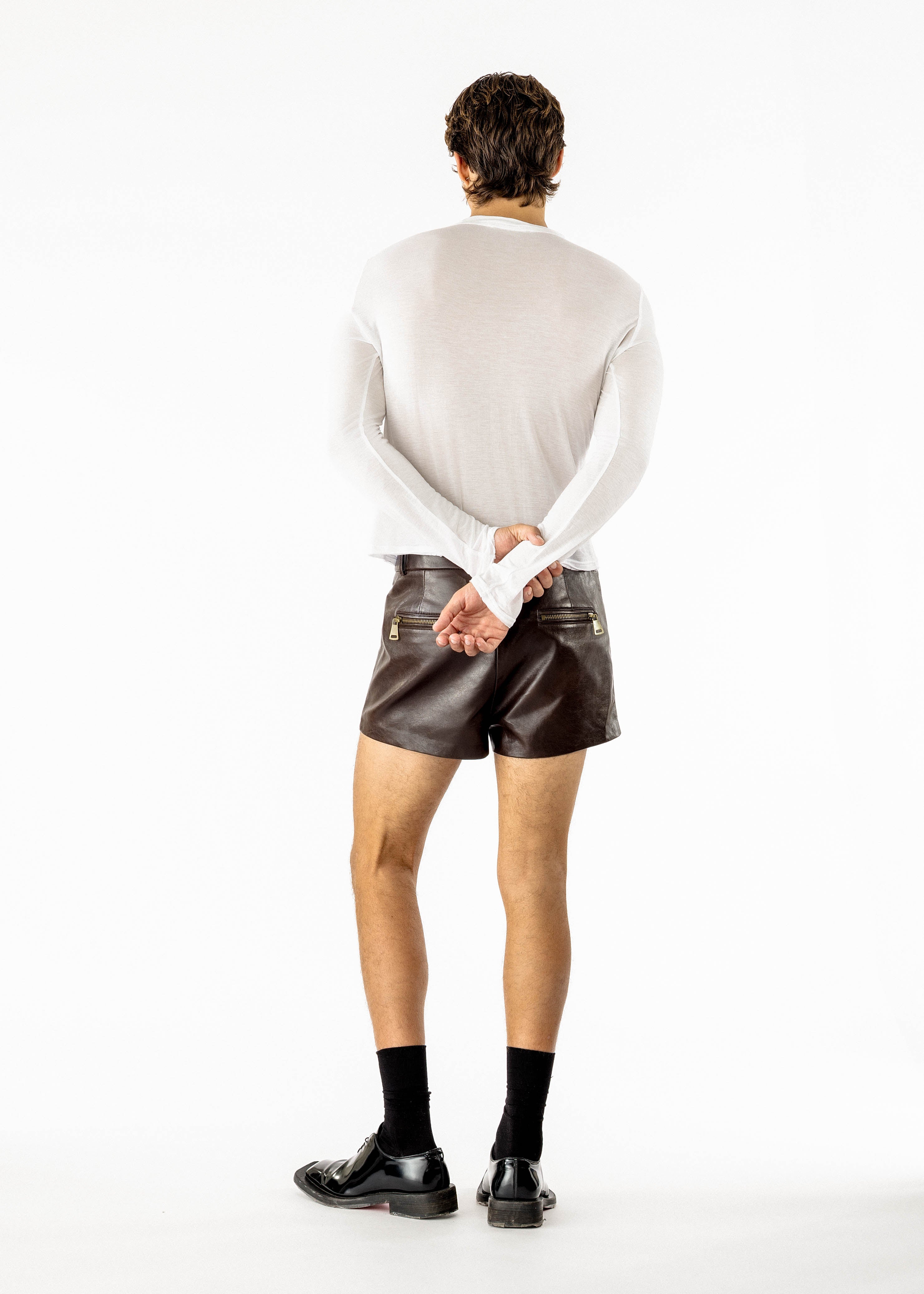 Nicolas Leather Shorts Brown
