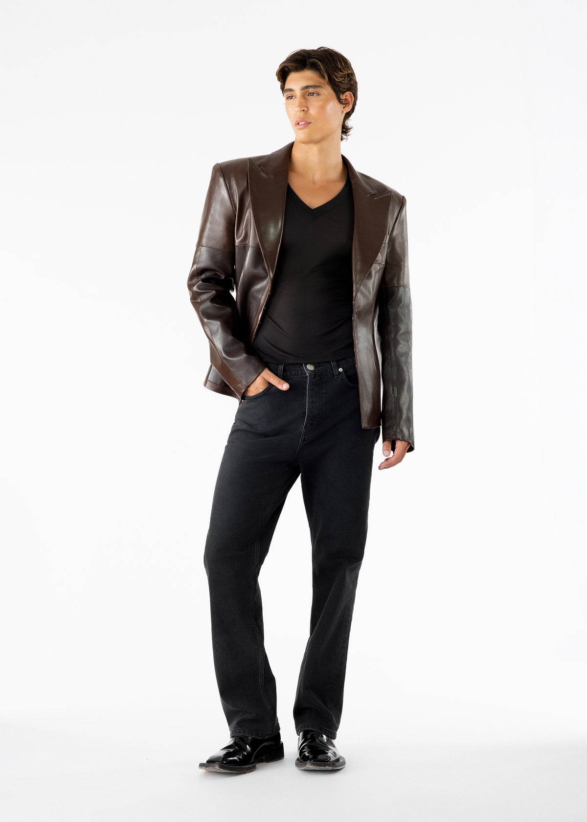 Kyrie Leather Blazer Brown