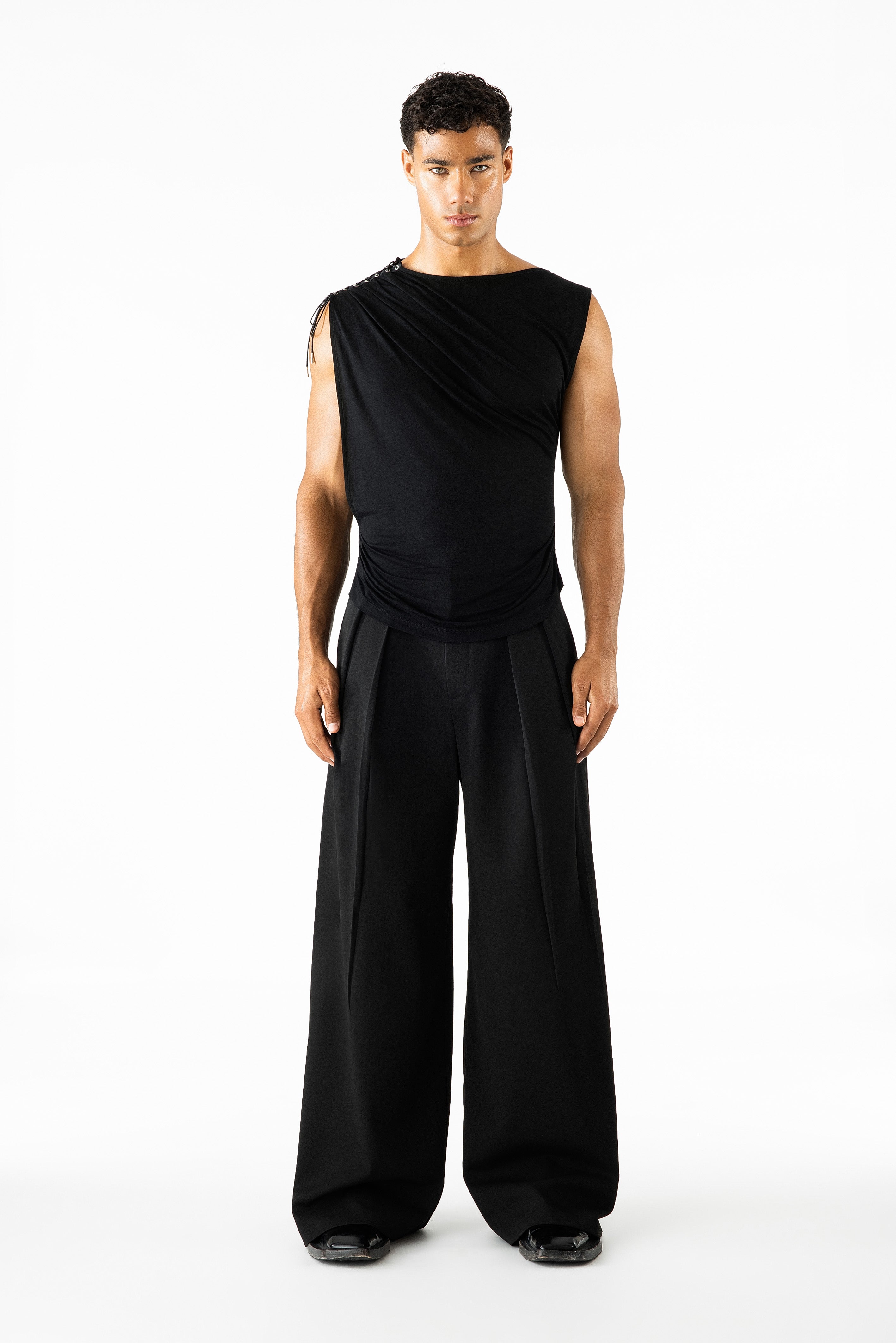 Matteo Eyelet Top Black
