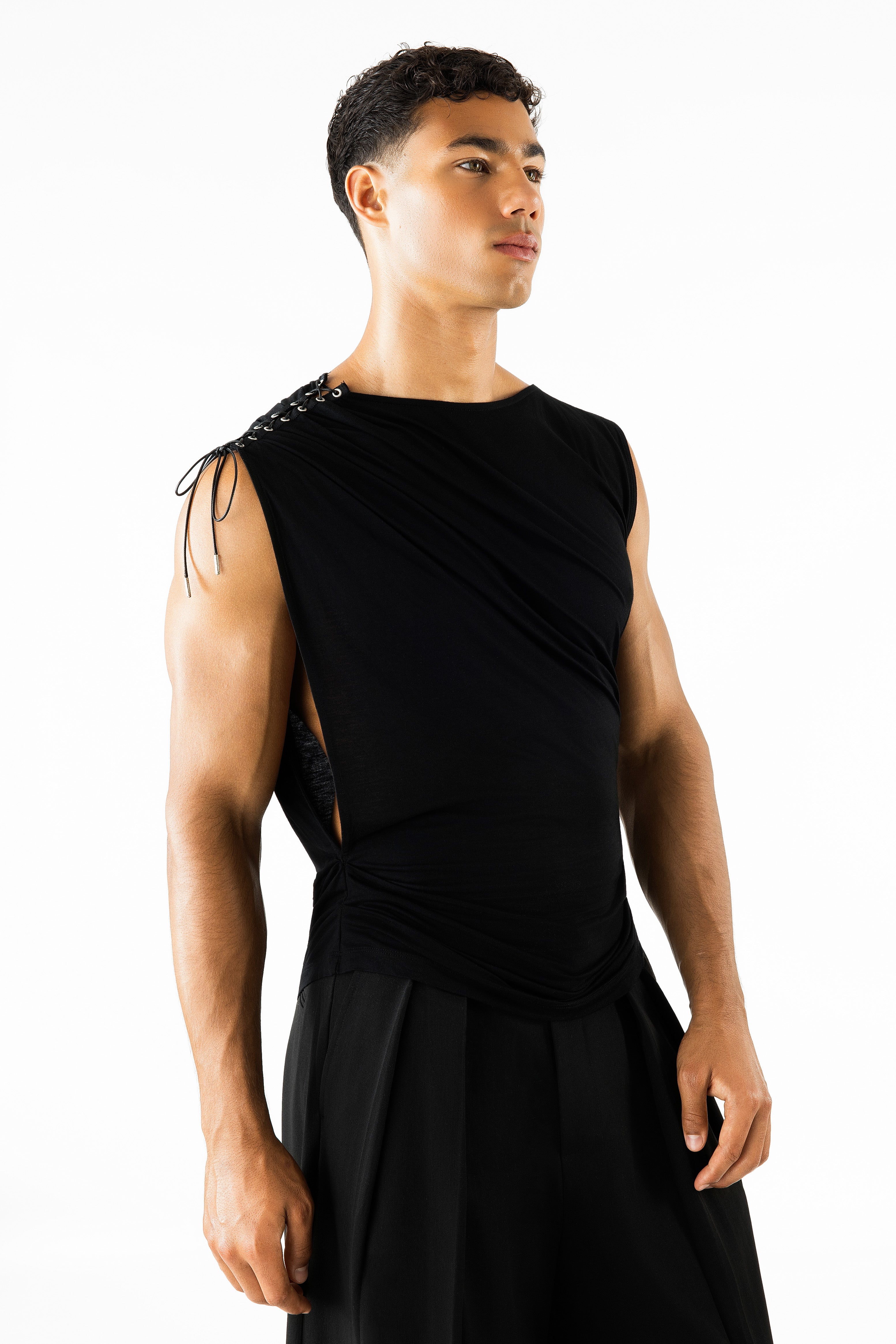 Matteo Eyelet Top Black