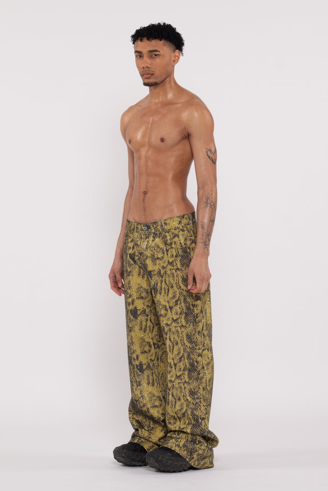 Troye Yellow Snake Rhinestone Denim Jeans