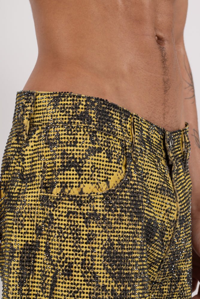 Troye Yellow Snake Rhinestone Denim Jeans