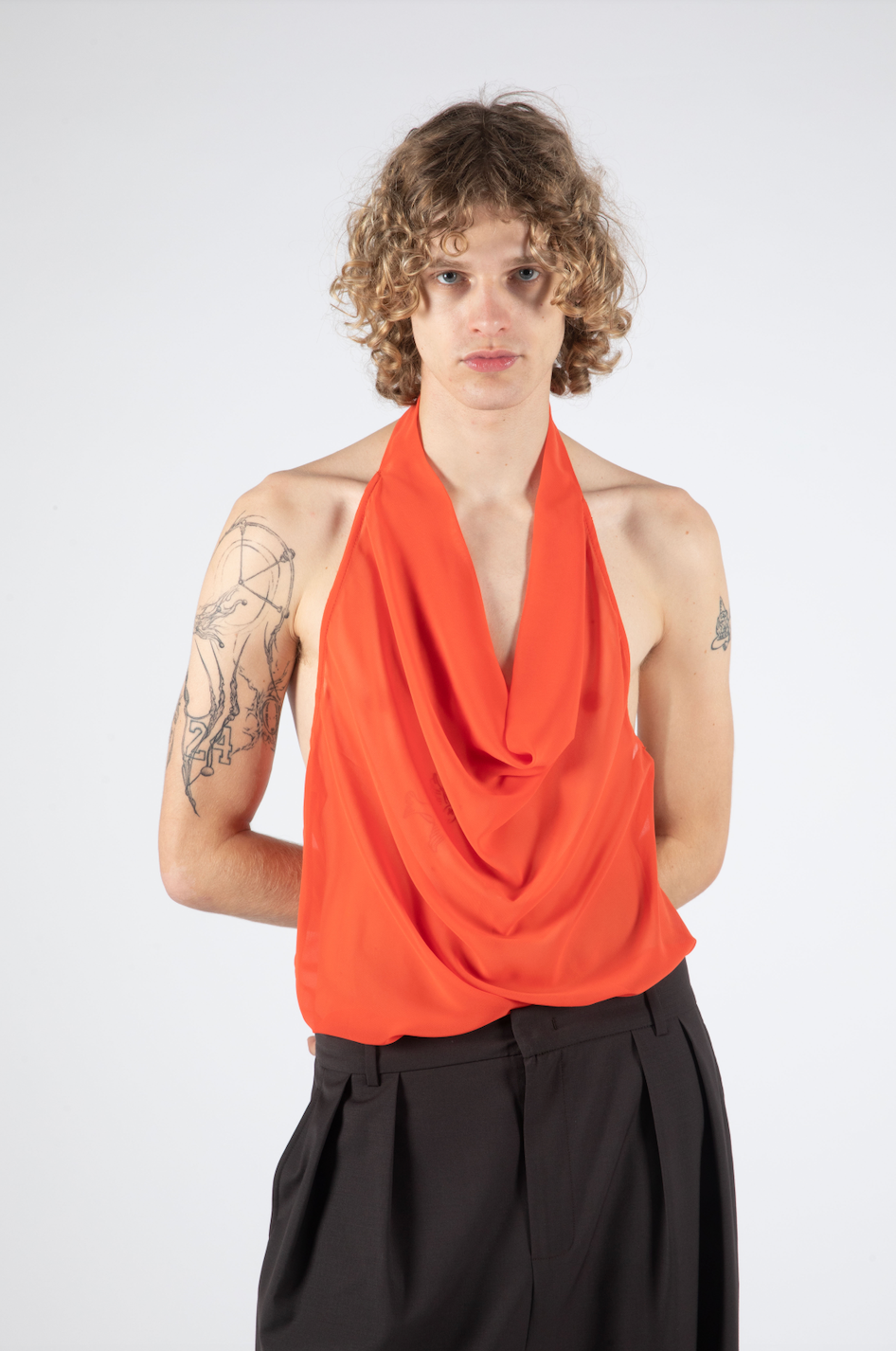 Henley Chiffon Top Red