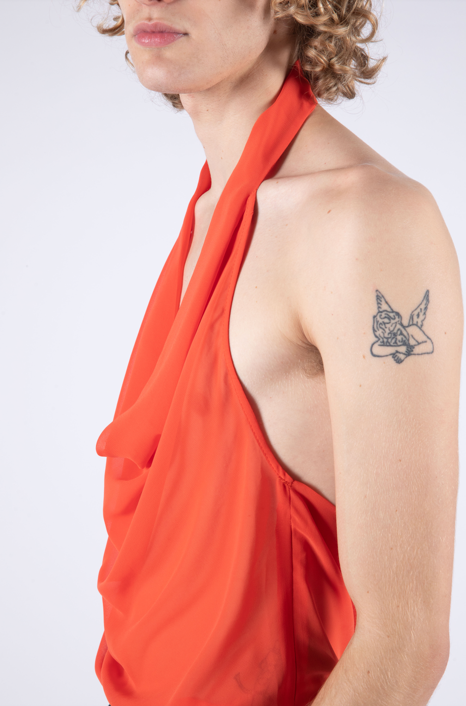 Henley Chiffon Top Red