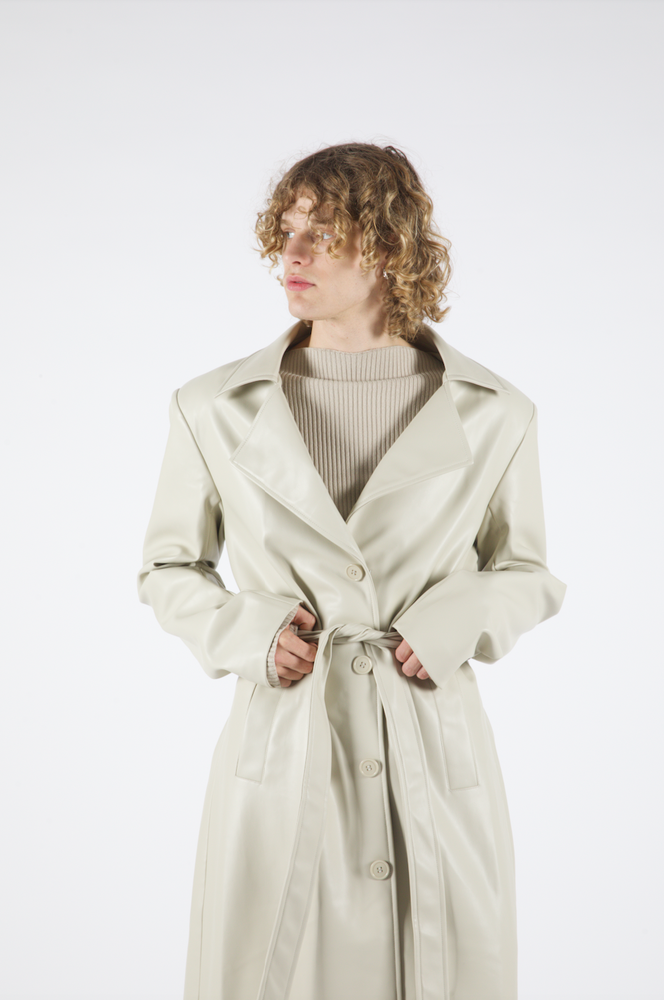 Dom Vegan Leather Trench Coat Stone