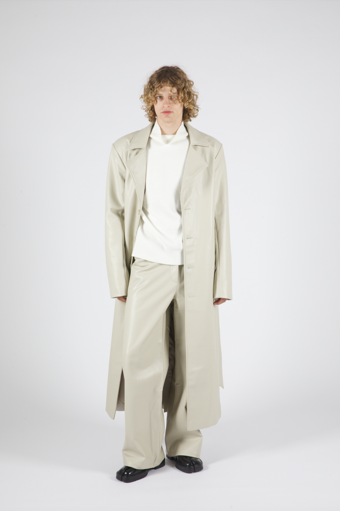 
            
                Load image into Gallery viewer, Dom Vegan Leather Trench Coat Stone
            
        